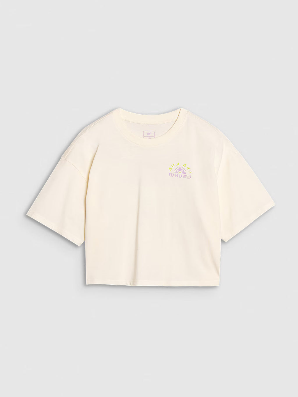 T-shirt oversize crop top z nadrukiem dziewczęcy