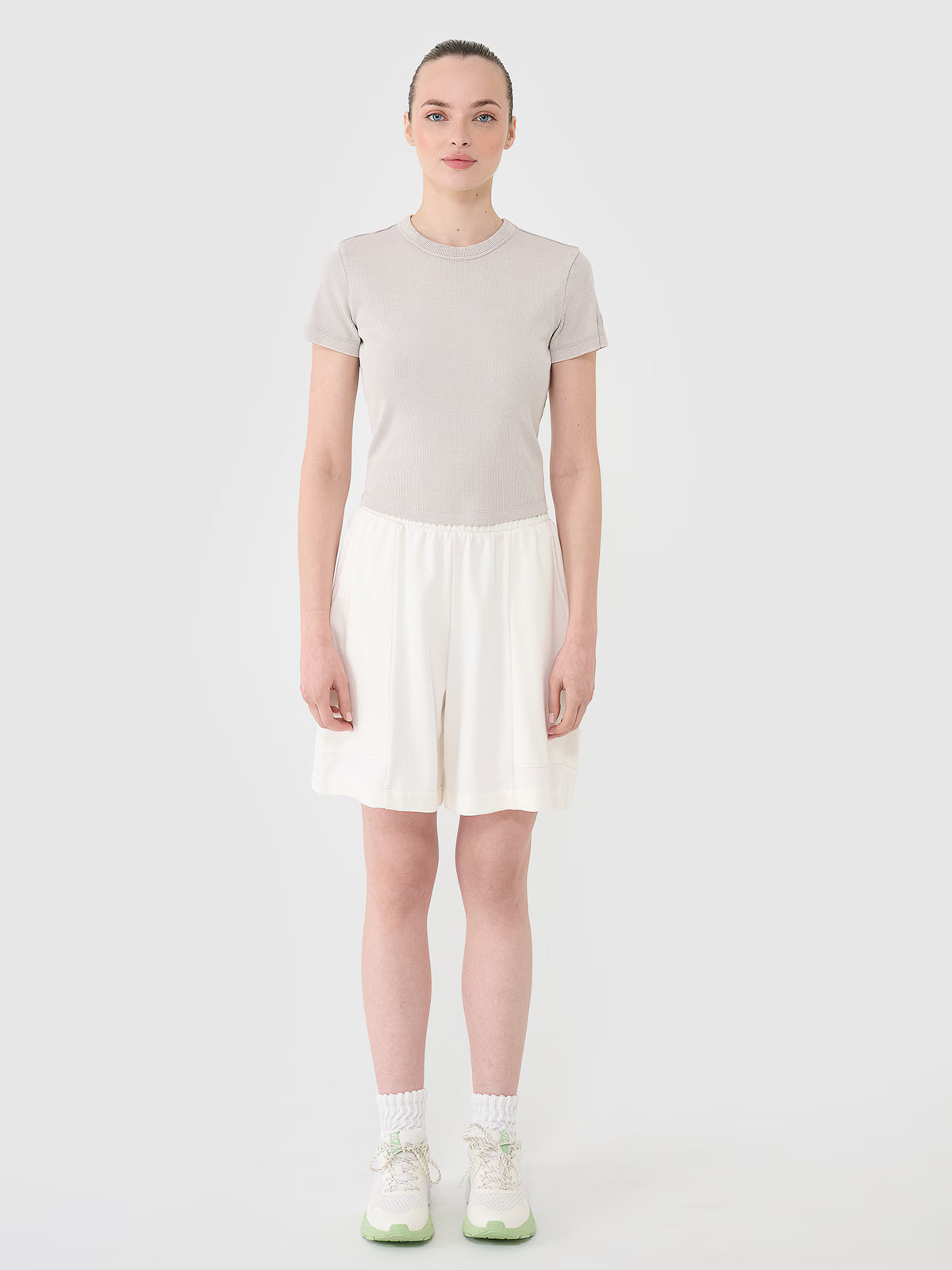 T-shirt slim z prążkowanej dzianiny damski