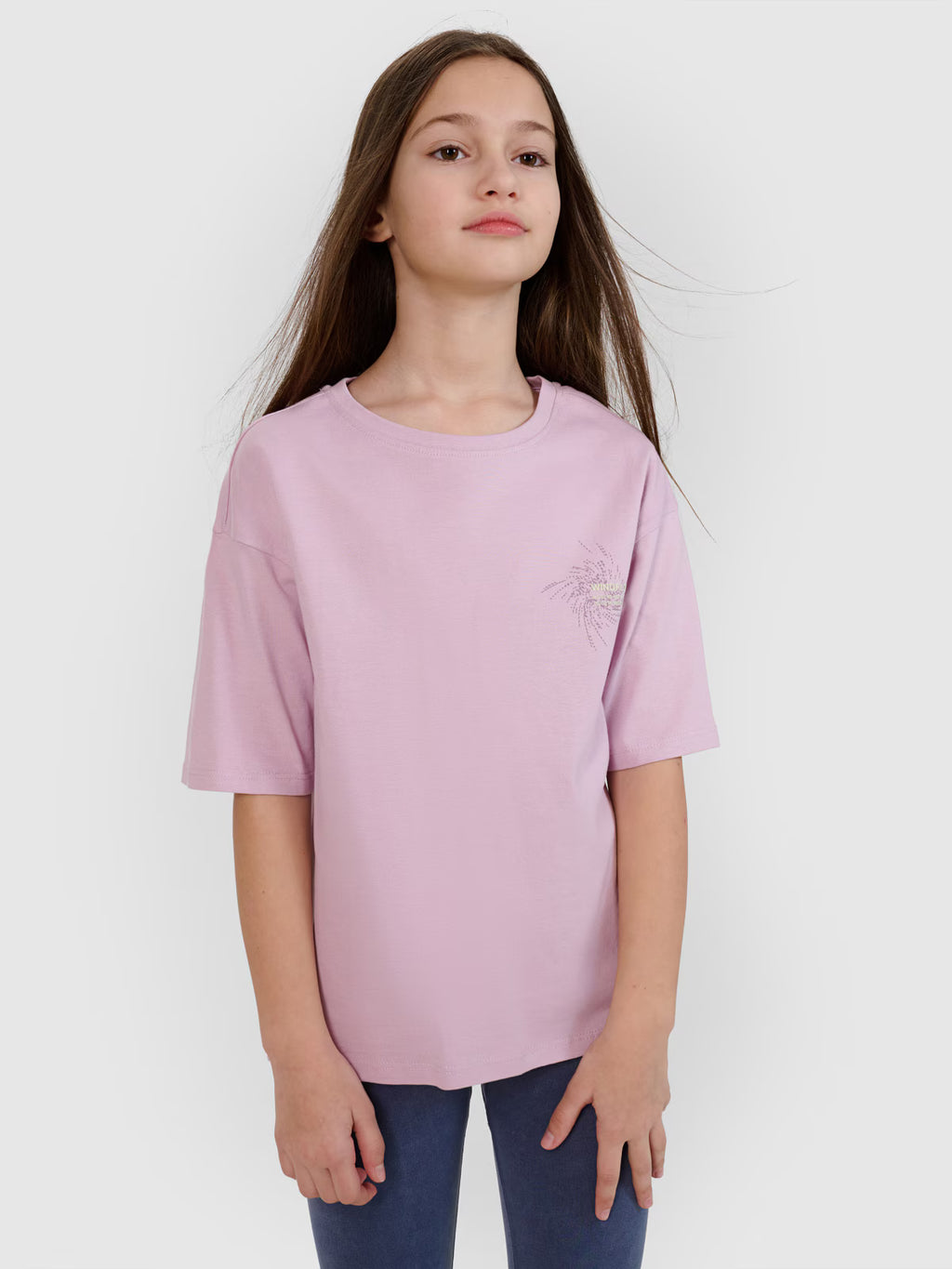 T-shirt oversize z nadrukiem dziewczęcy