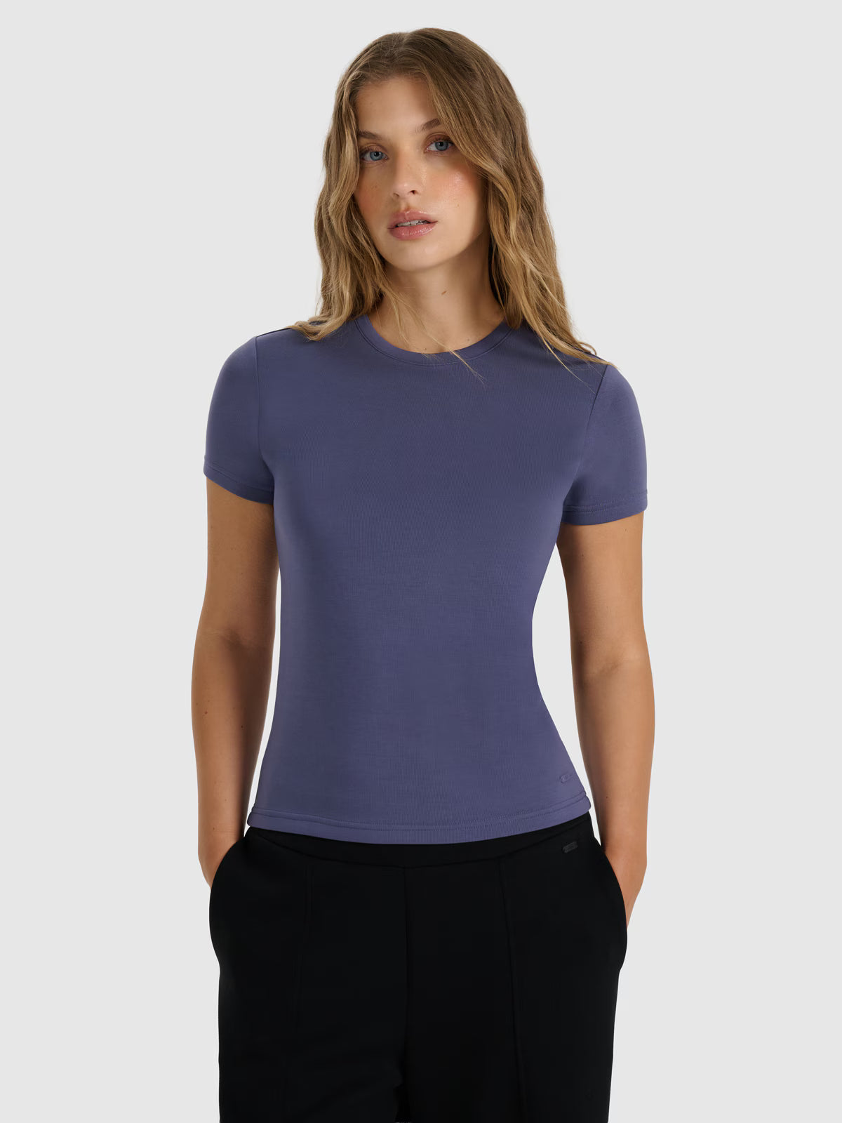 T-shirt z prążkowanej dzianiny z modalem damski