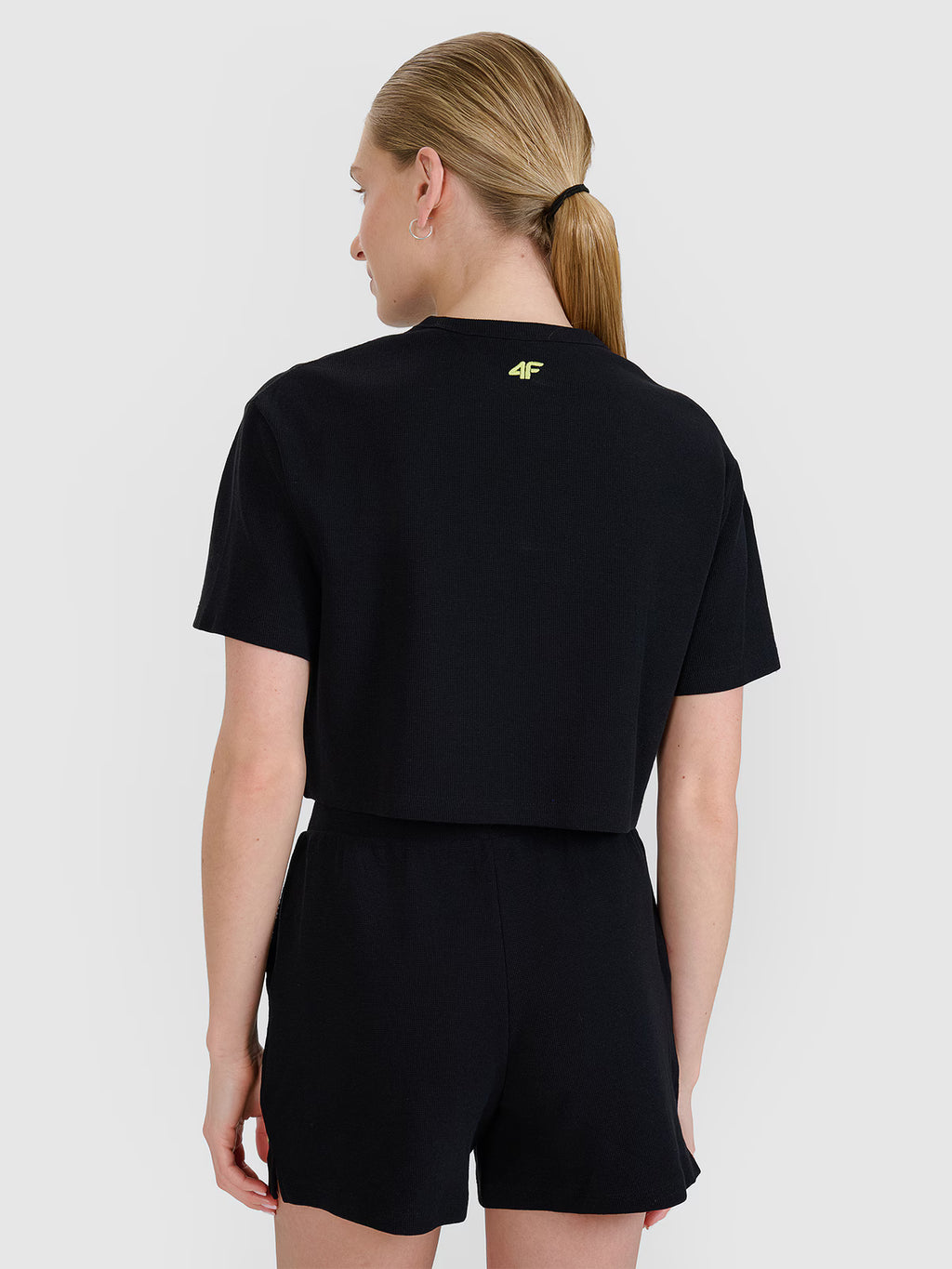T-shirt crop top z waflowej dzianiny damski
