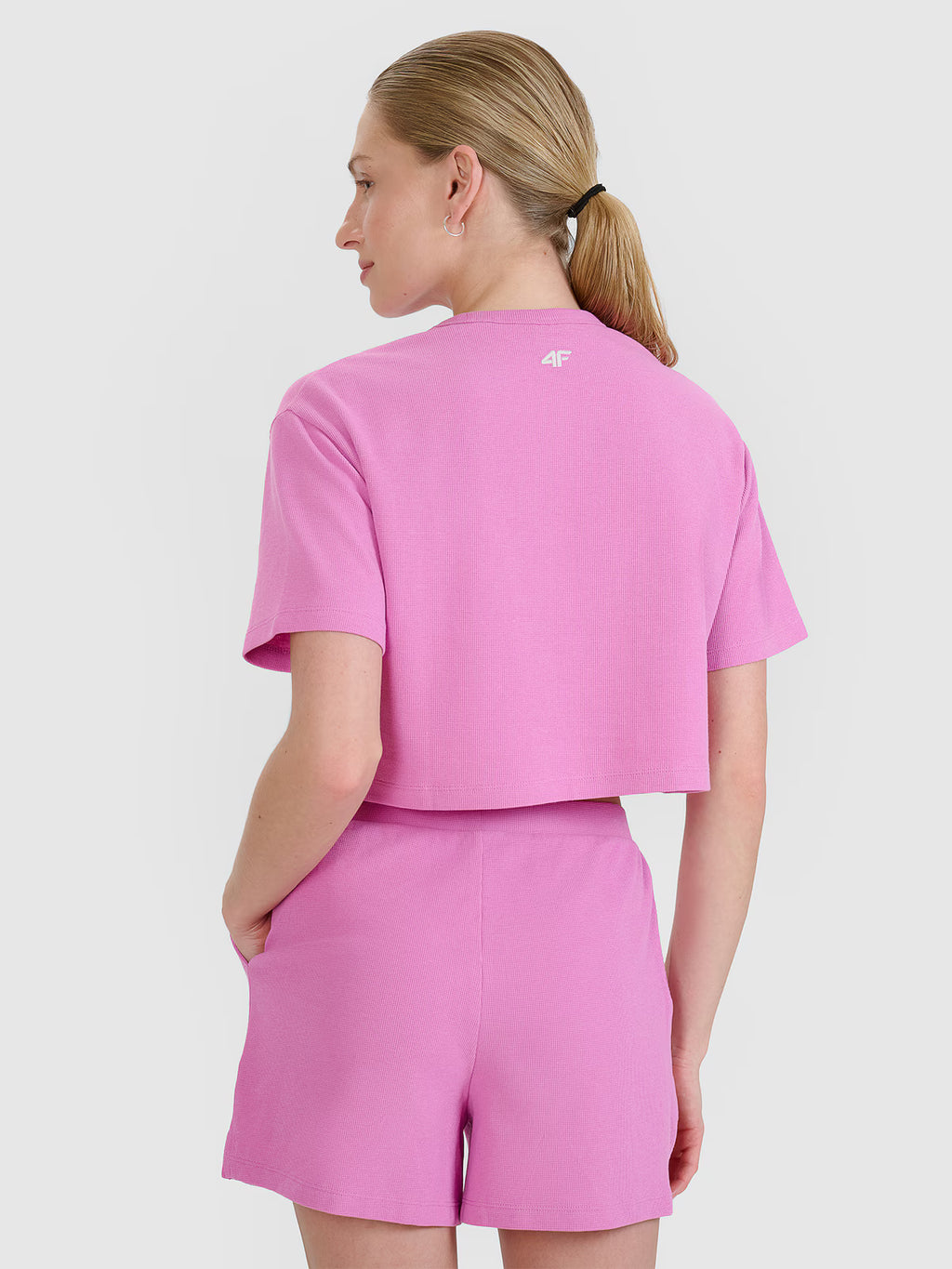 T-shirt crop top z waflowej dzianiny damski