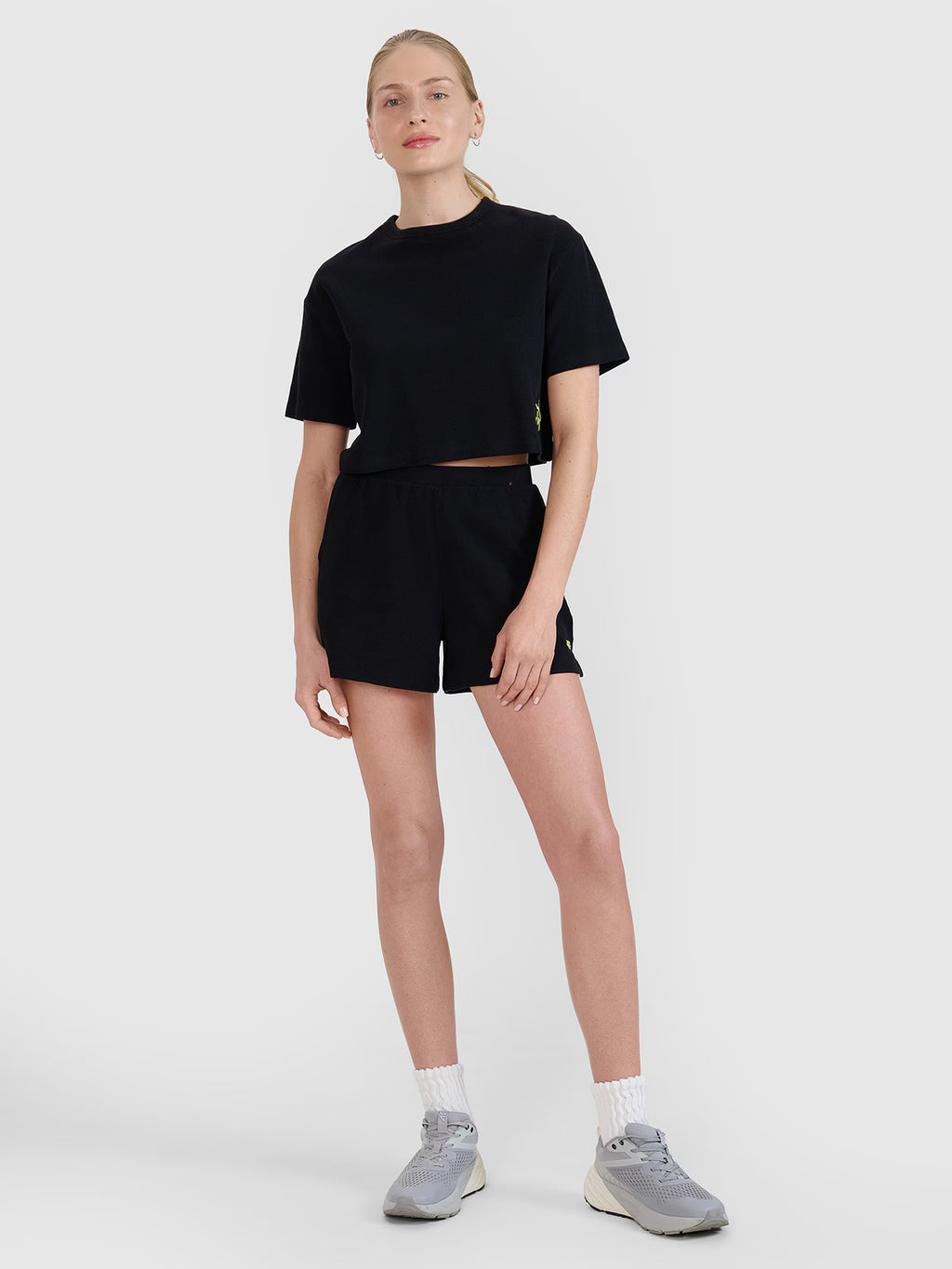 T-shirt crop top z waflowej dzianiny damski