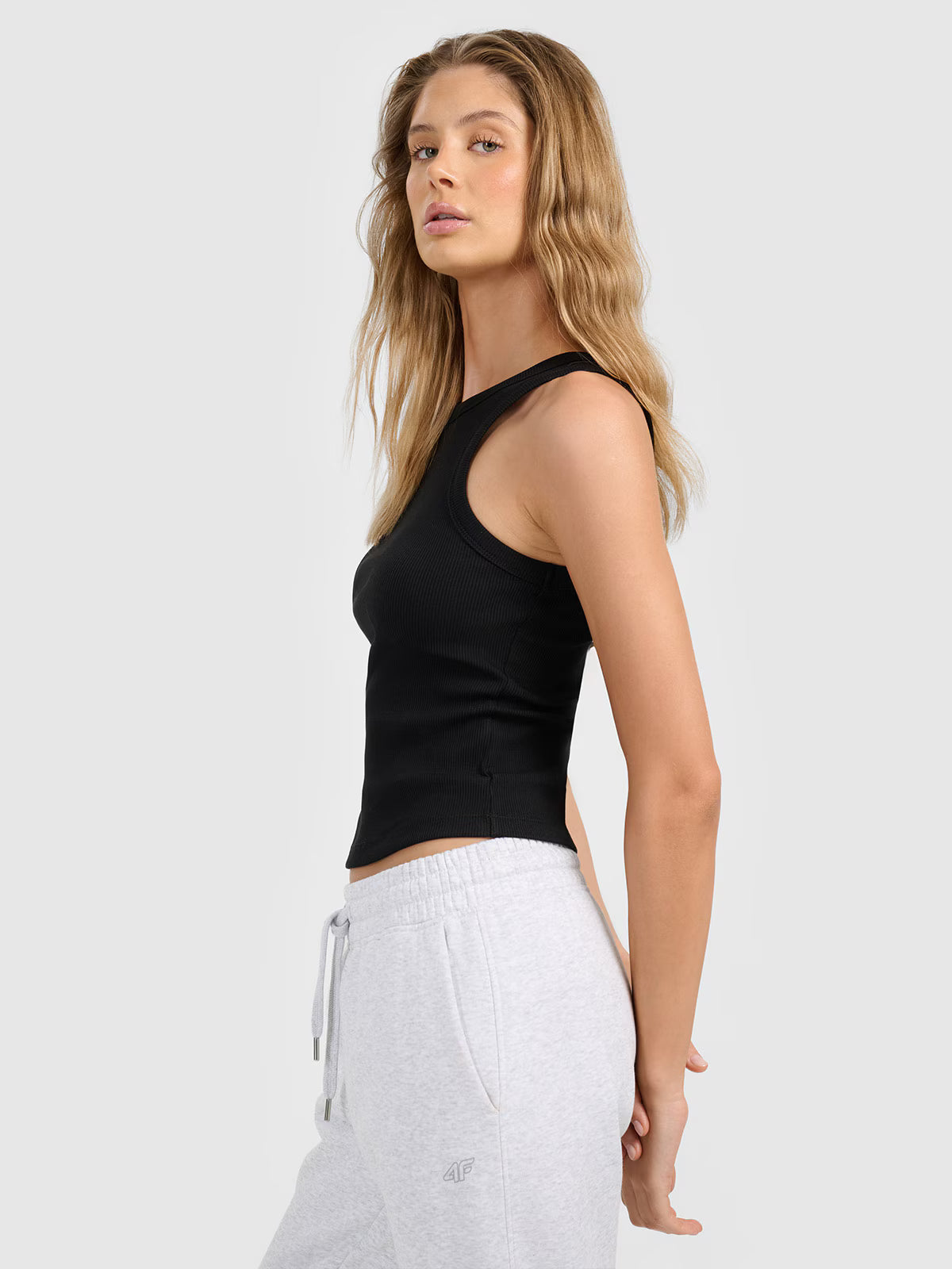 Top slim z prążkowanej dzianiny damski