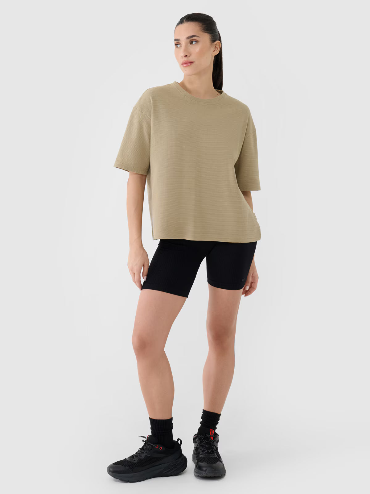 T-shirt regular z waflowej dzianiny damski