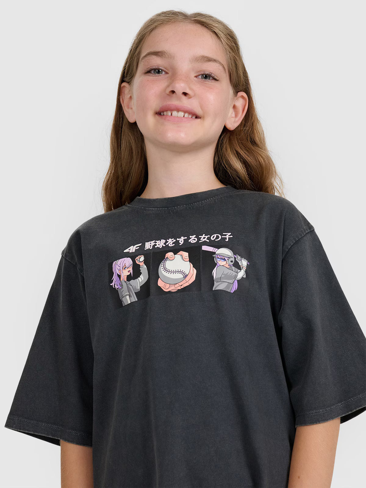T-shirt oversize z nadrukiem dziewczęcy