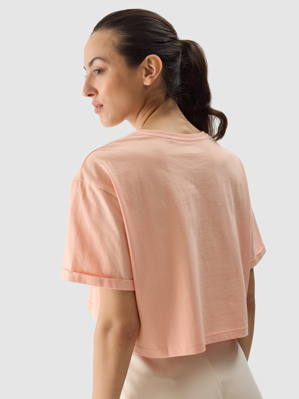 T-shirt crop top z nadrukiem damski