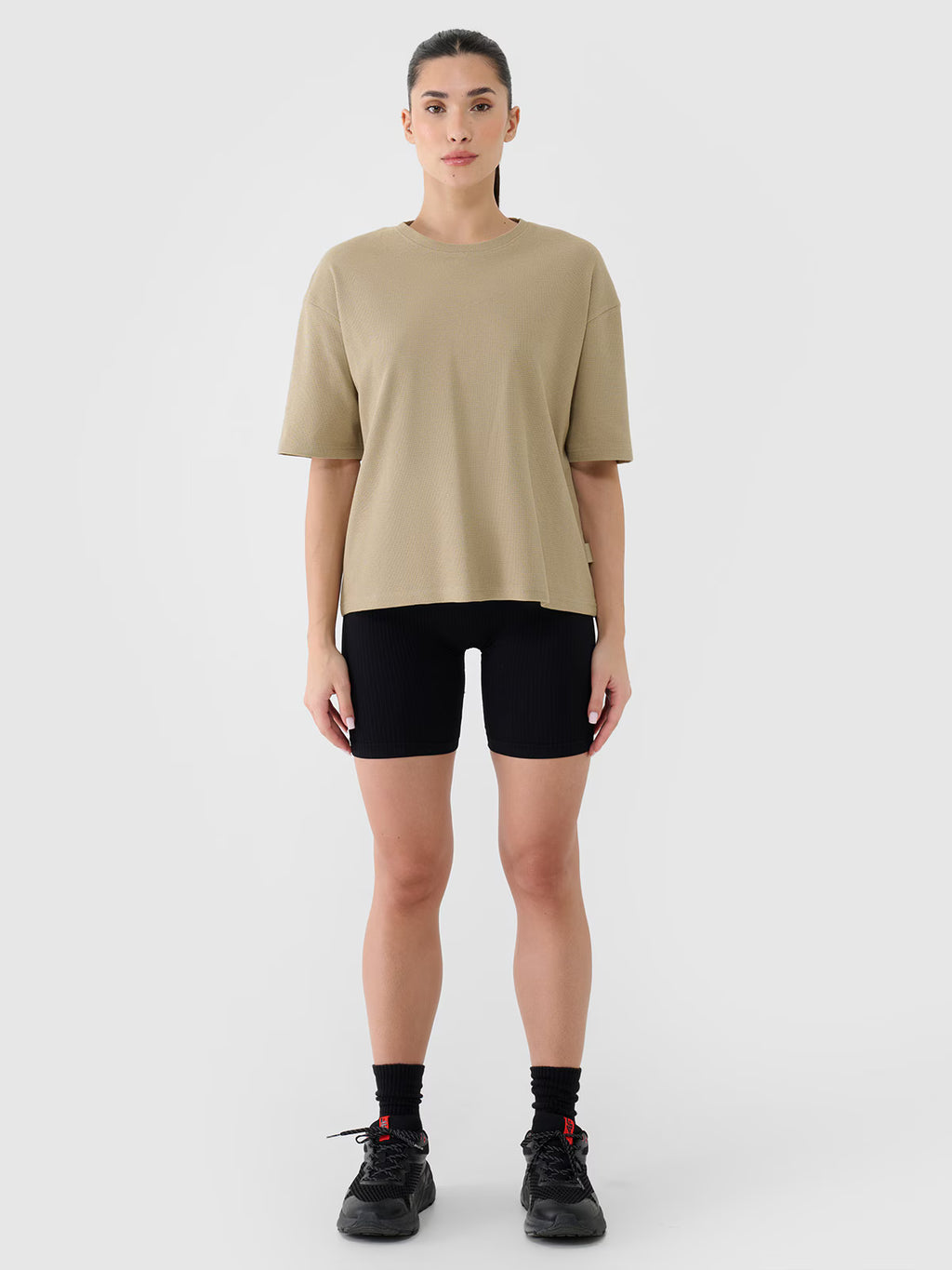 T-shirt regular z waflowej dzianiny damski