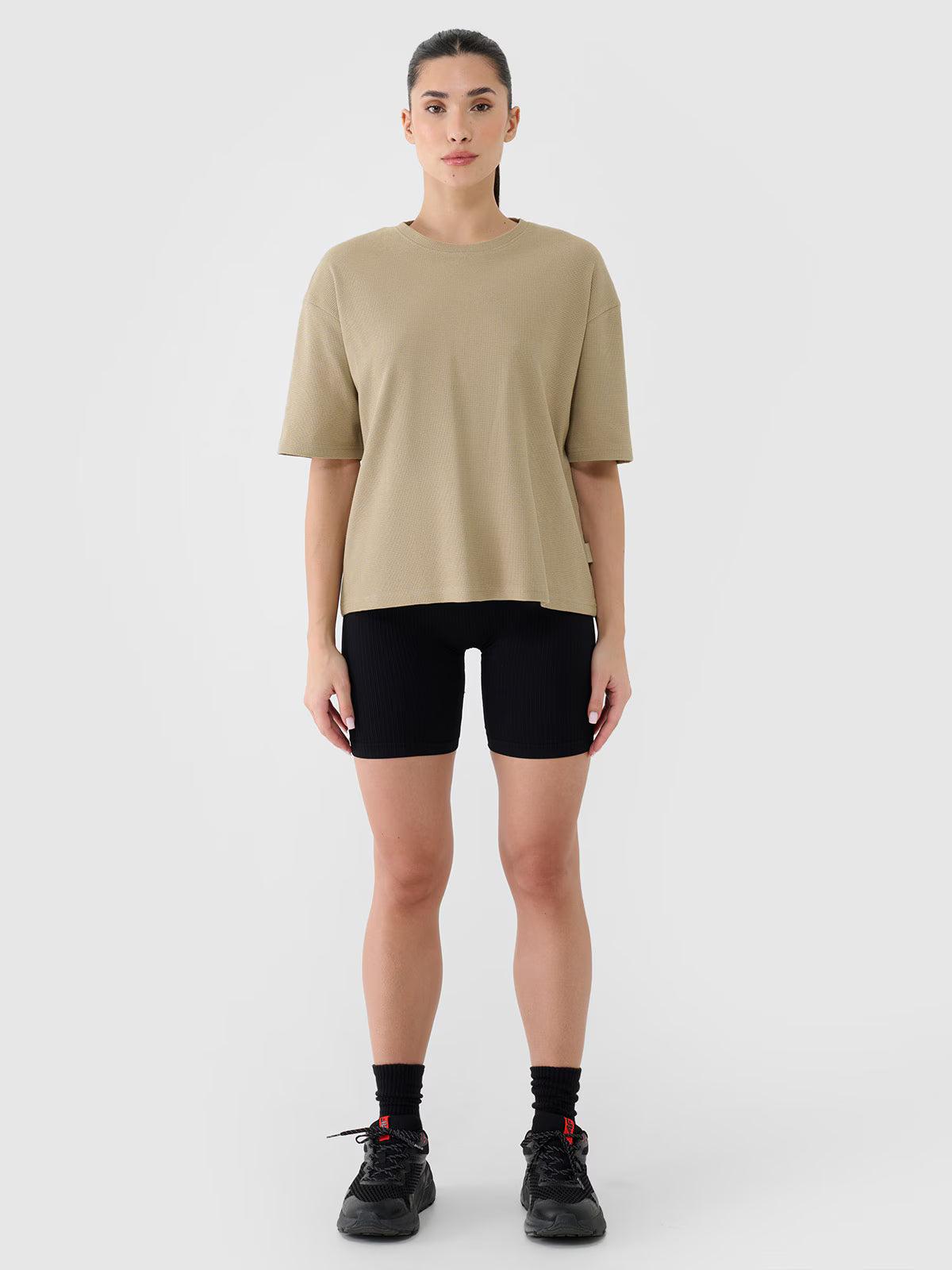 T-shirt regular z waflowej dzianiny damski