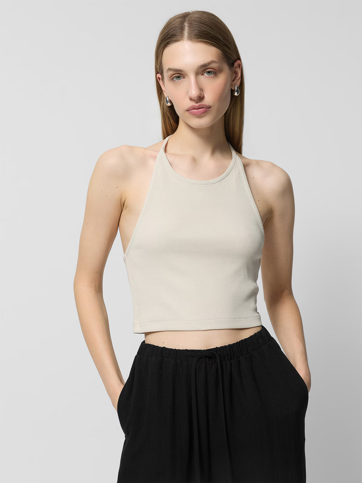Top slim z prążkowanej dzianiny damski