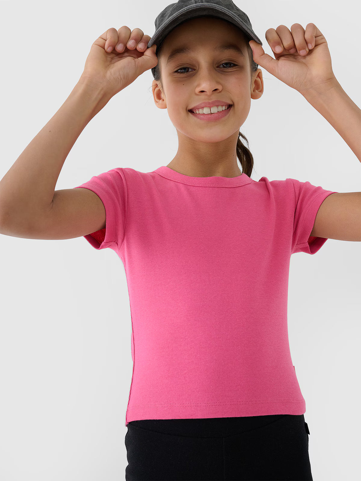 T-shirt slim crop top gładki dziewczęcy