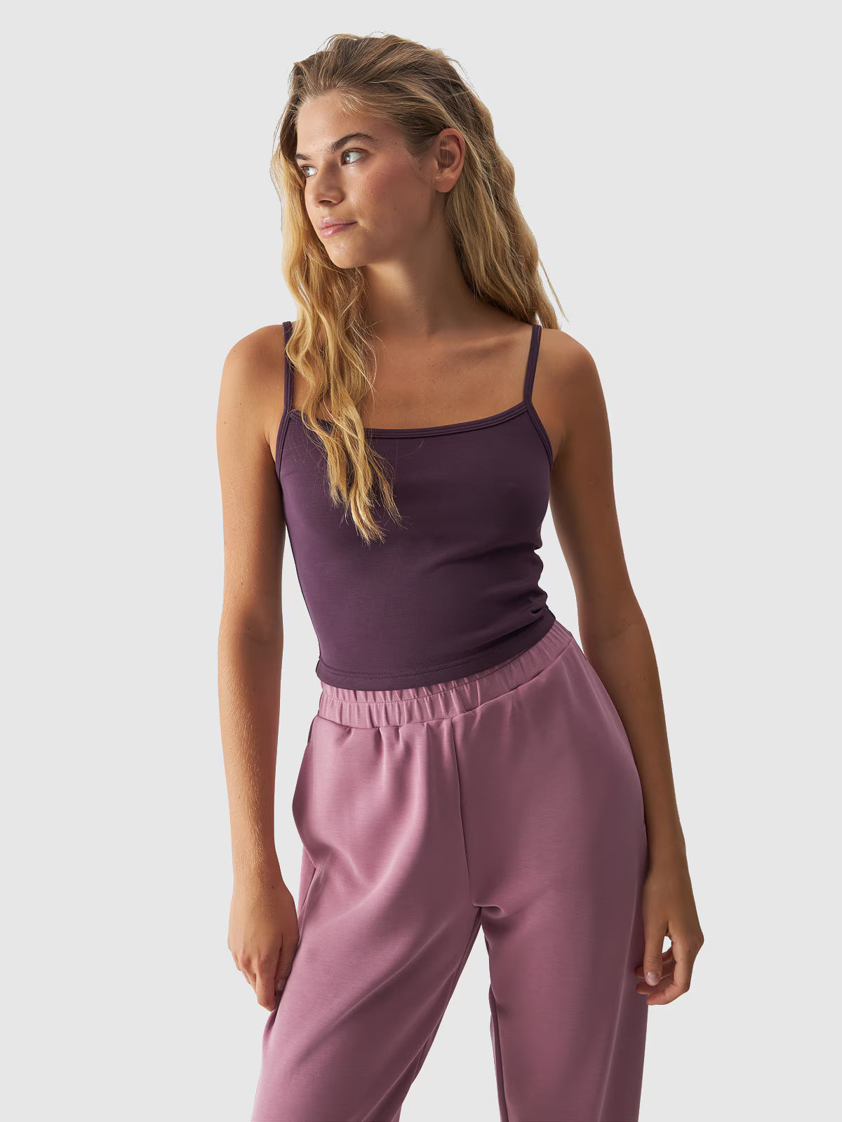 Crop-top slim gładki z modalem damski