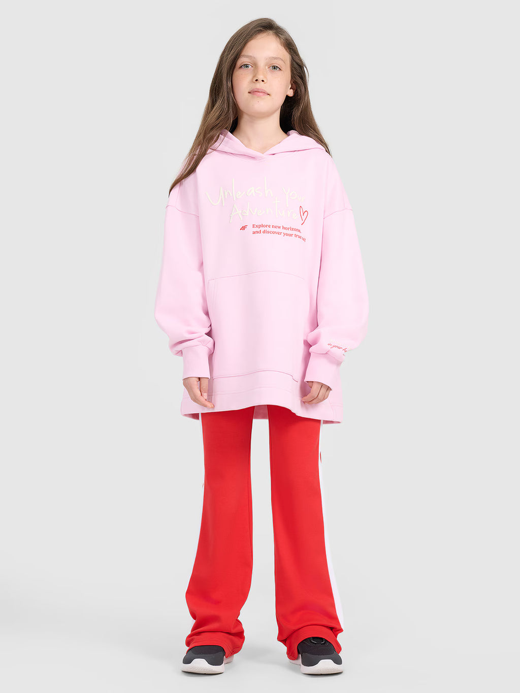 Bluza dresowa oversize nierozpinana z kapturem dziewczęca