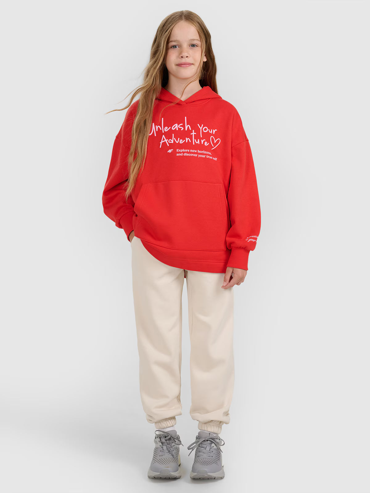 Bluza dresowa oversize nierozpinana z kapturem dziewczęca