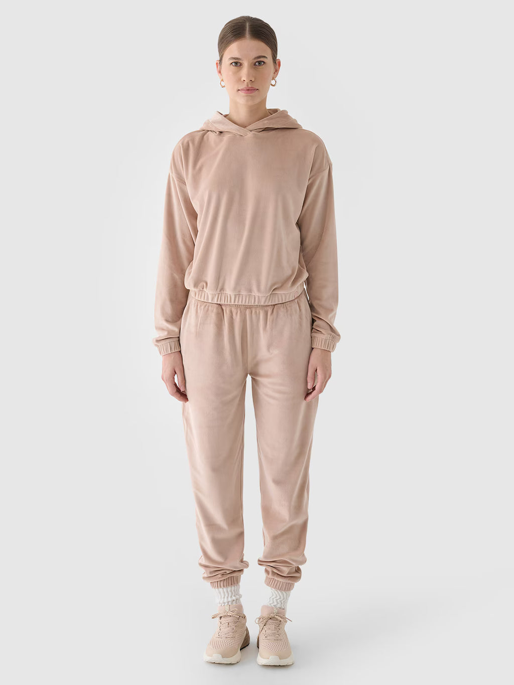 Bluza dresowa z weluru nierozpinana z kapturem damska