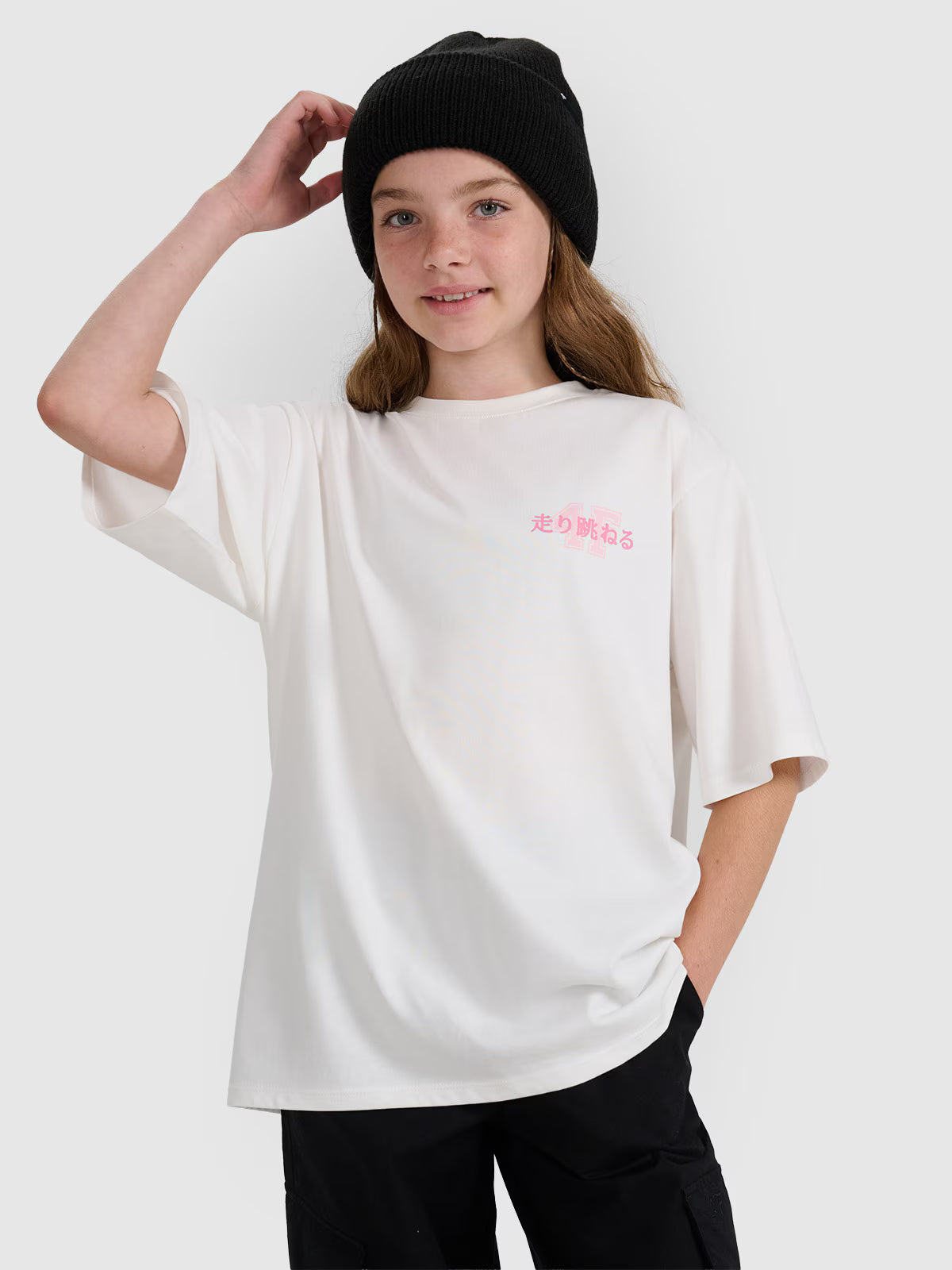 T-shirt oversize z nadrukiem dziewczęcy