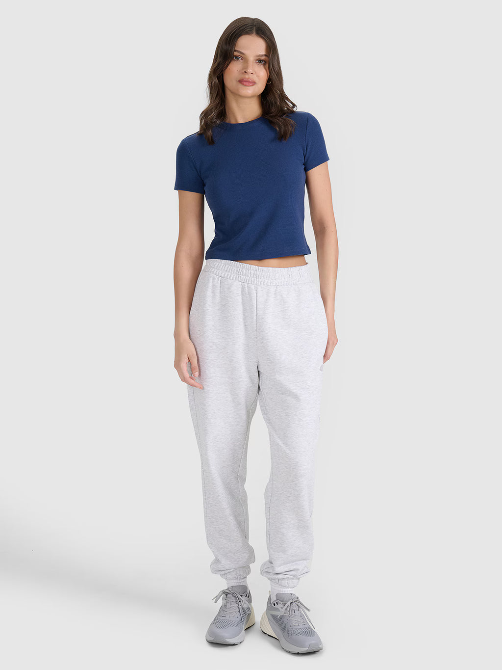 T-shirt slim z waflowej dzianiny damski