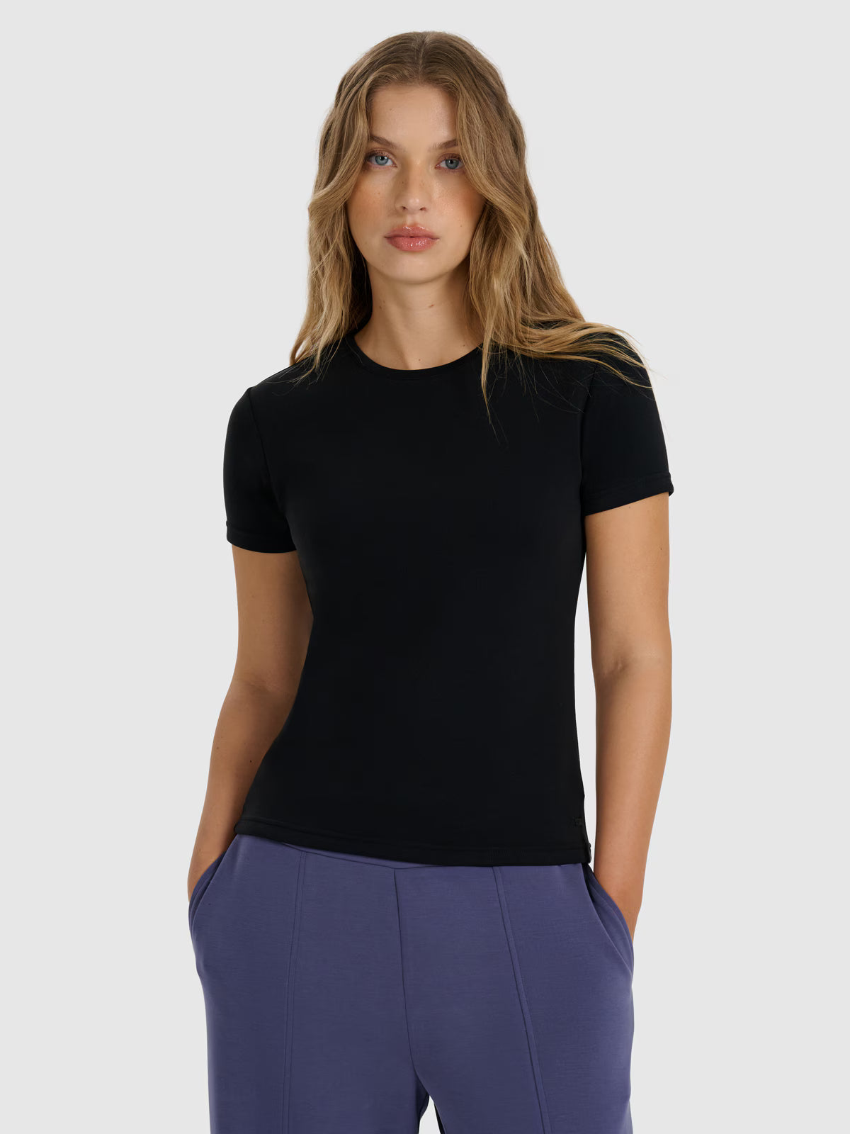 T-shirt z prążkowanej dzianiny z modalem damski