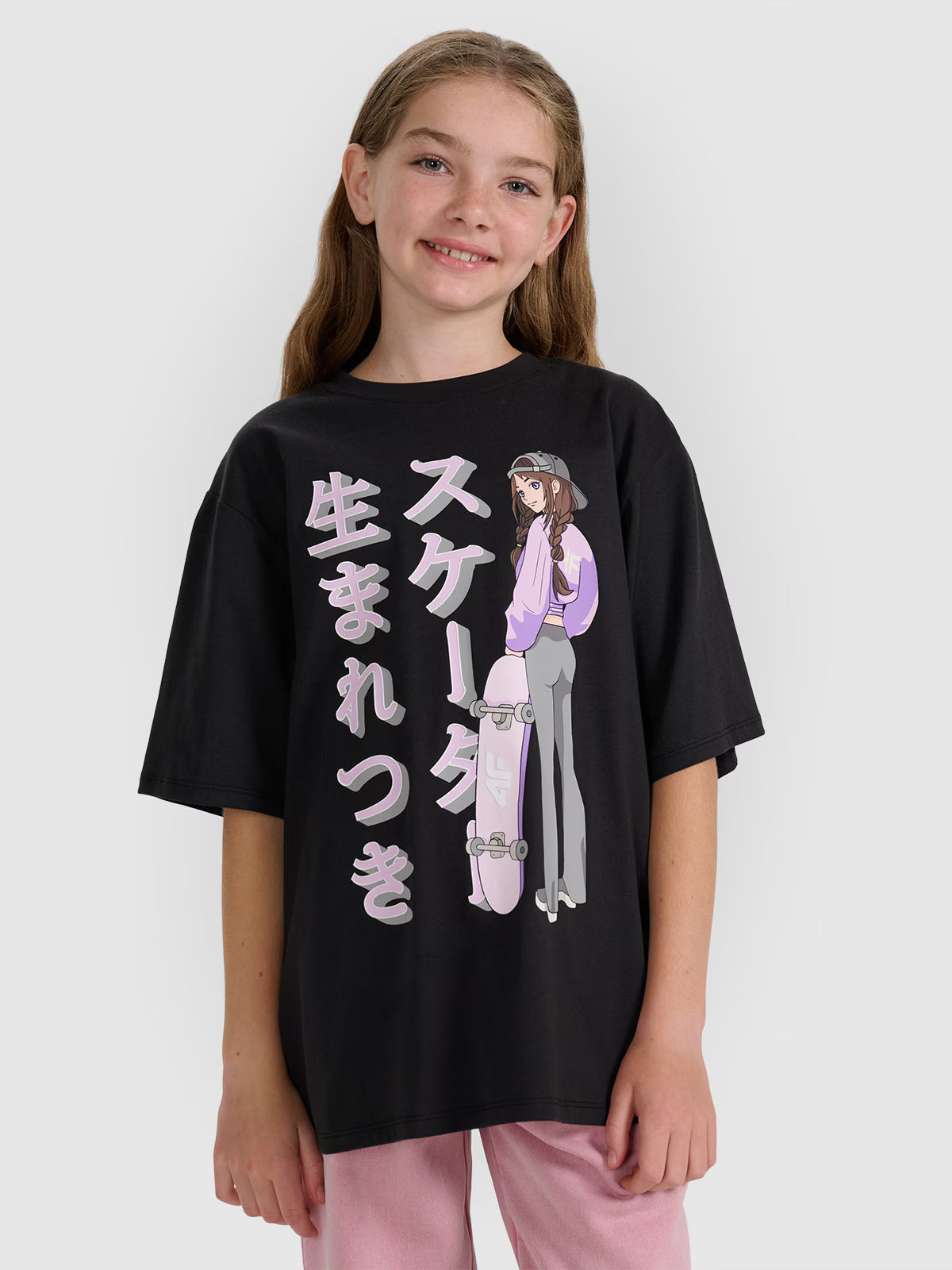 T-shirt oversize z nadrukiem dziewczęcy
