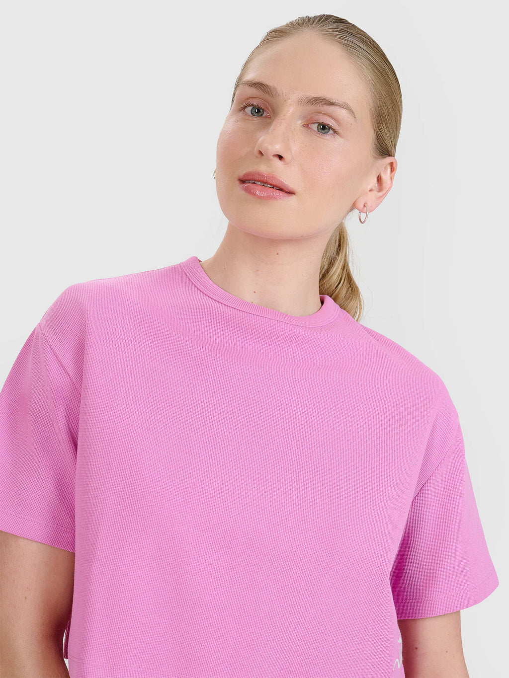 T-shirt crop top z waflowej dzianiny damski