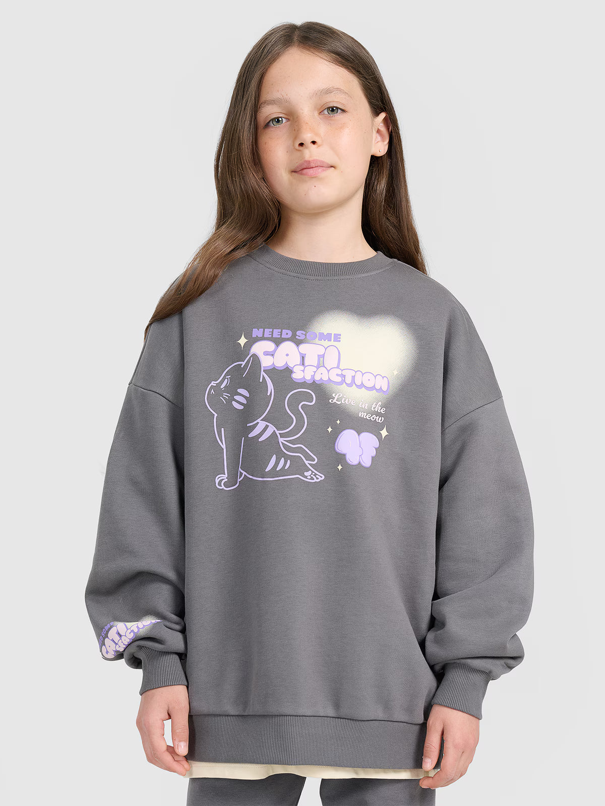 Bluza dresowa oversize nierozpinana bez kaptura dziewczęca