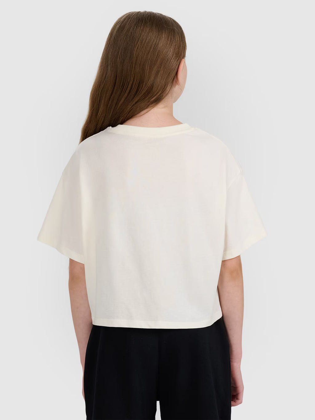 T-shirt oversize crop top z nadrukiem dziewczęcy