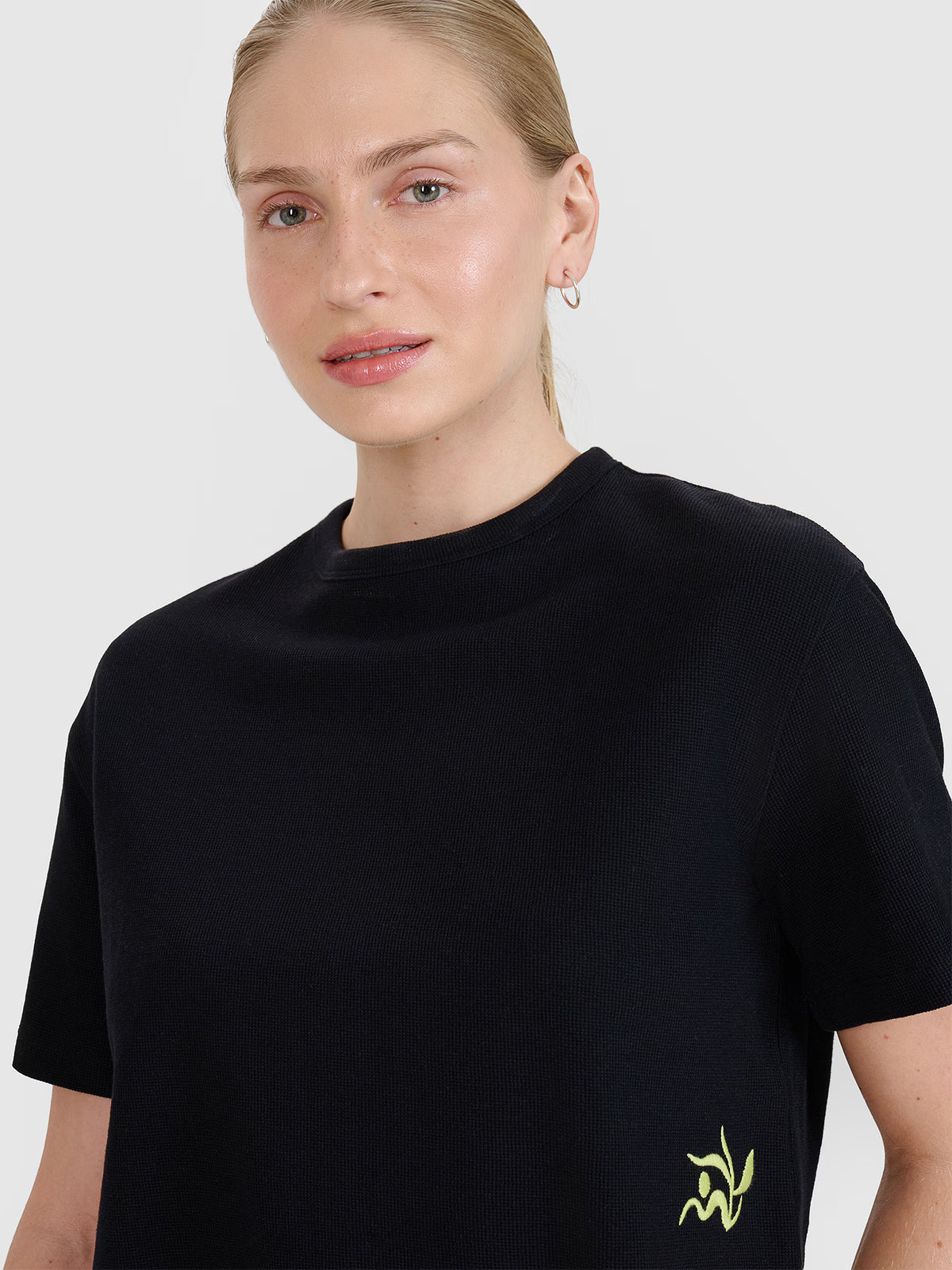 T-shirt crop top z waflowej dzianiny damski
