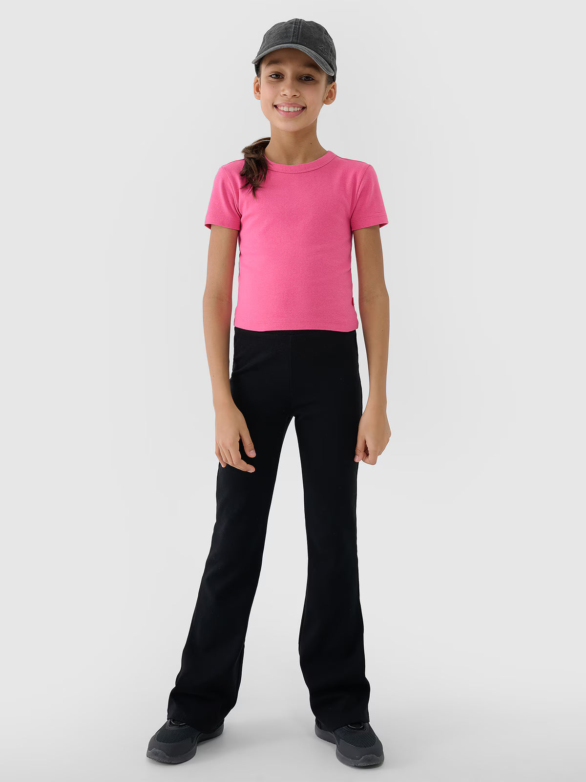T-shirt slim crop top gładki dziewczęcy