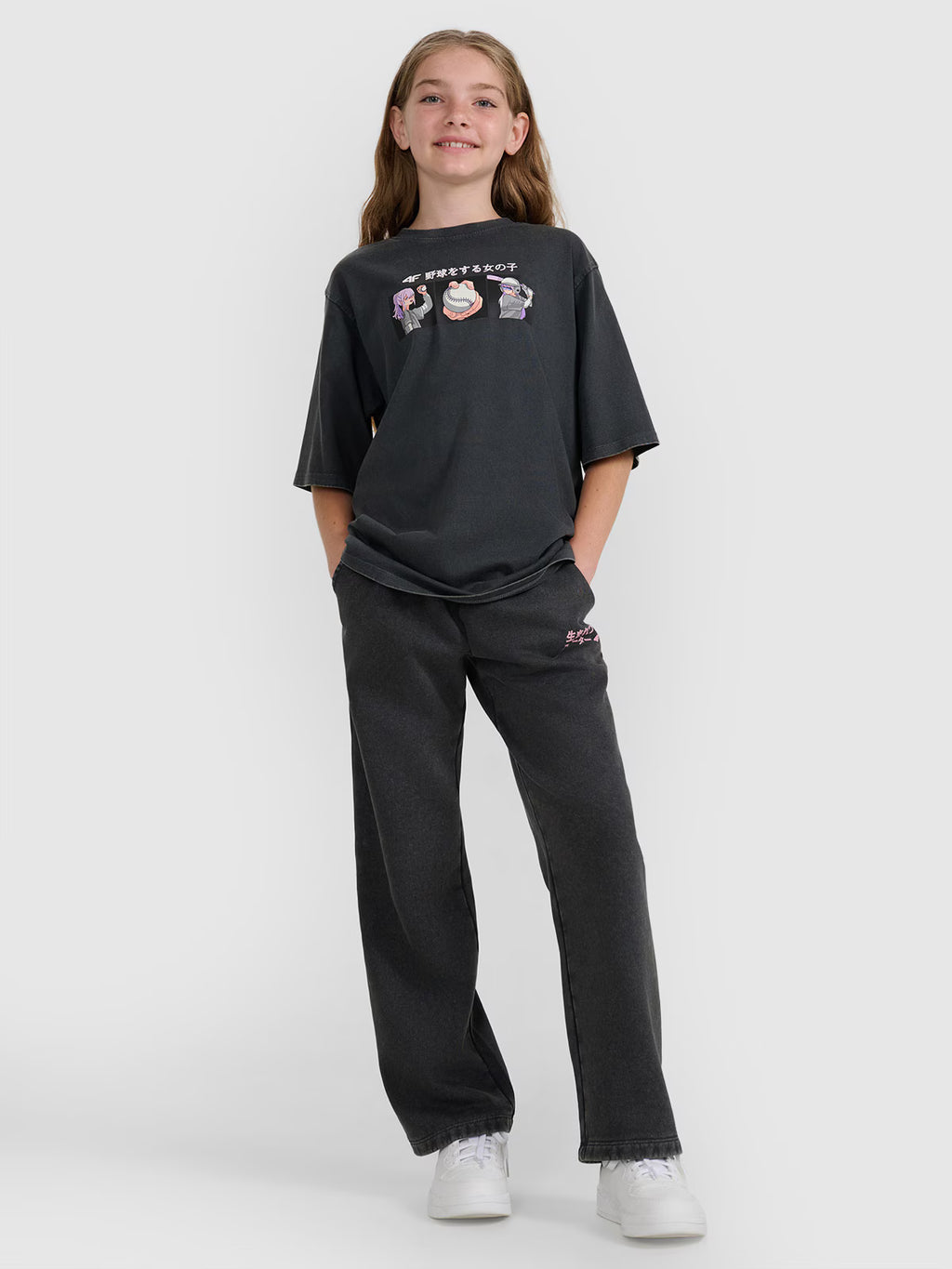 T-shirt oversize z nadrukiem dziewczęcy