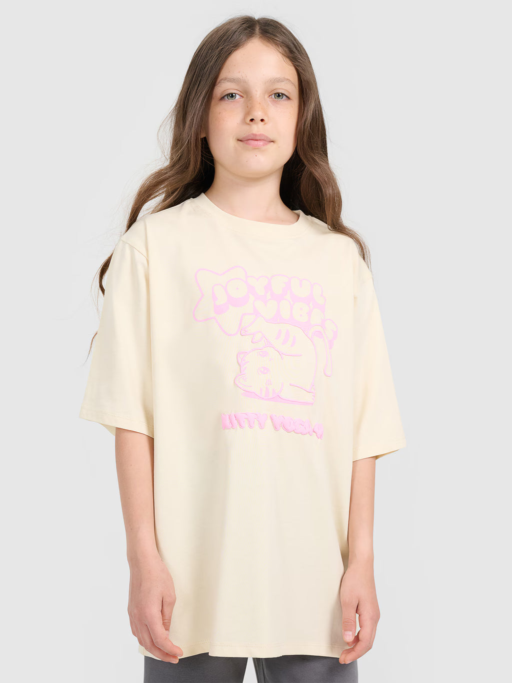 T-shirt oversize z nadrukiem dziewczęcy