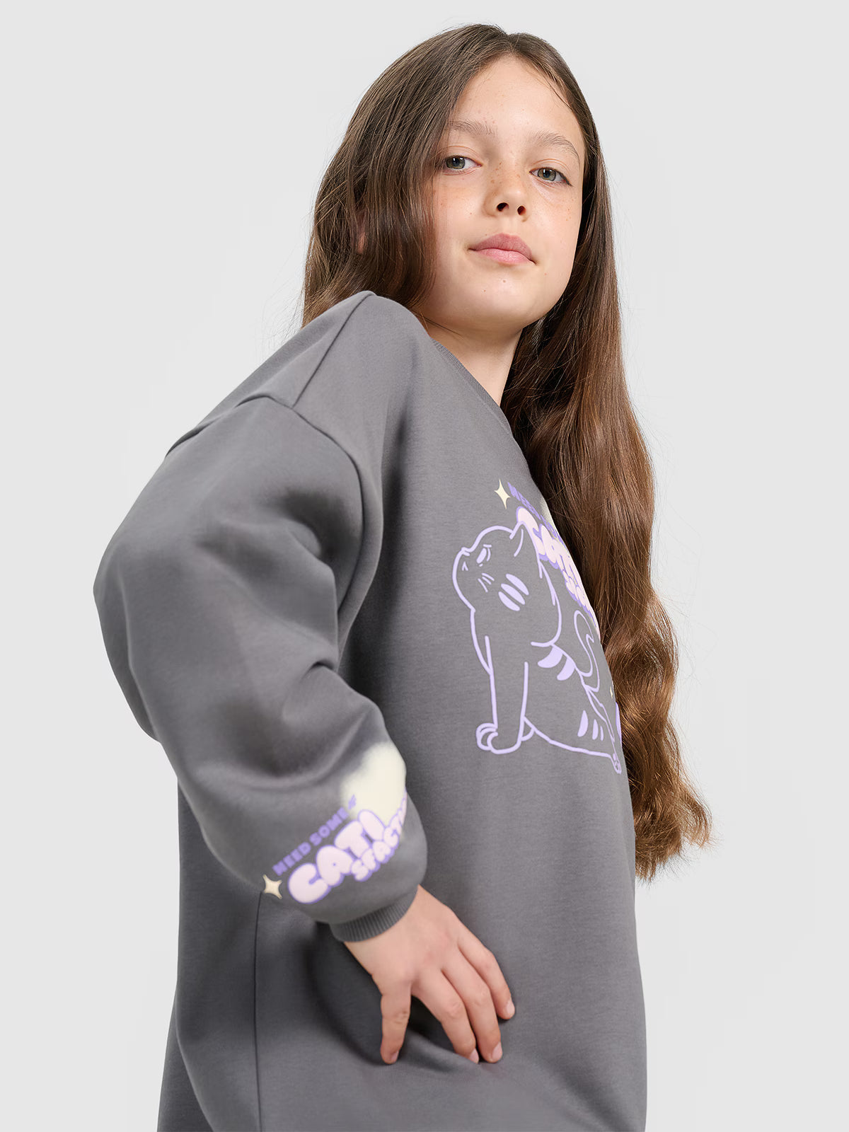 Bluza dresowa oversize nierozpinana bez kaptura dziewczęca