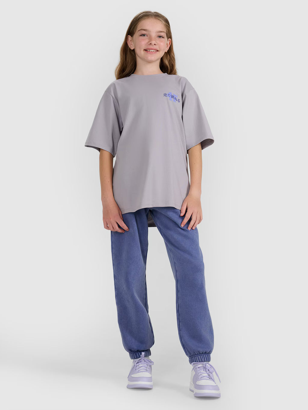 T-shirt oversize z nadrukiem dziewczęcy