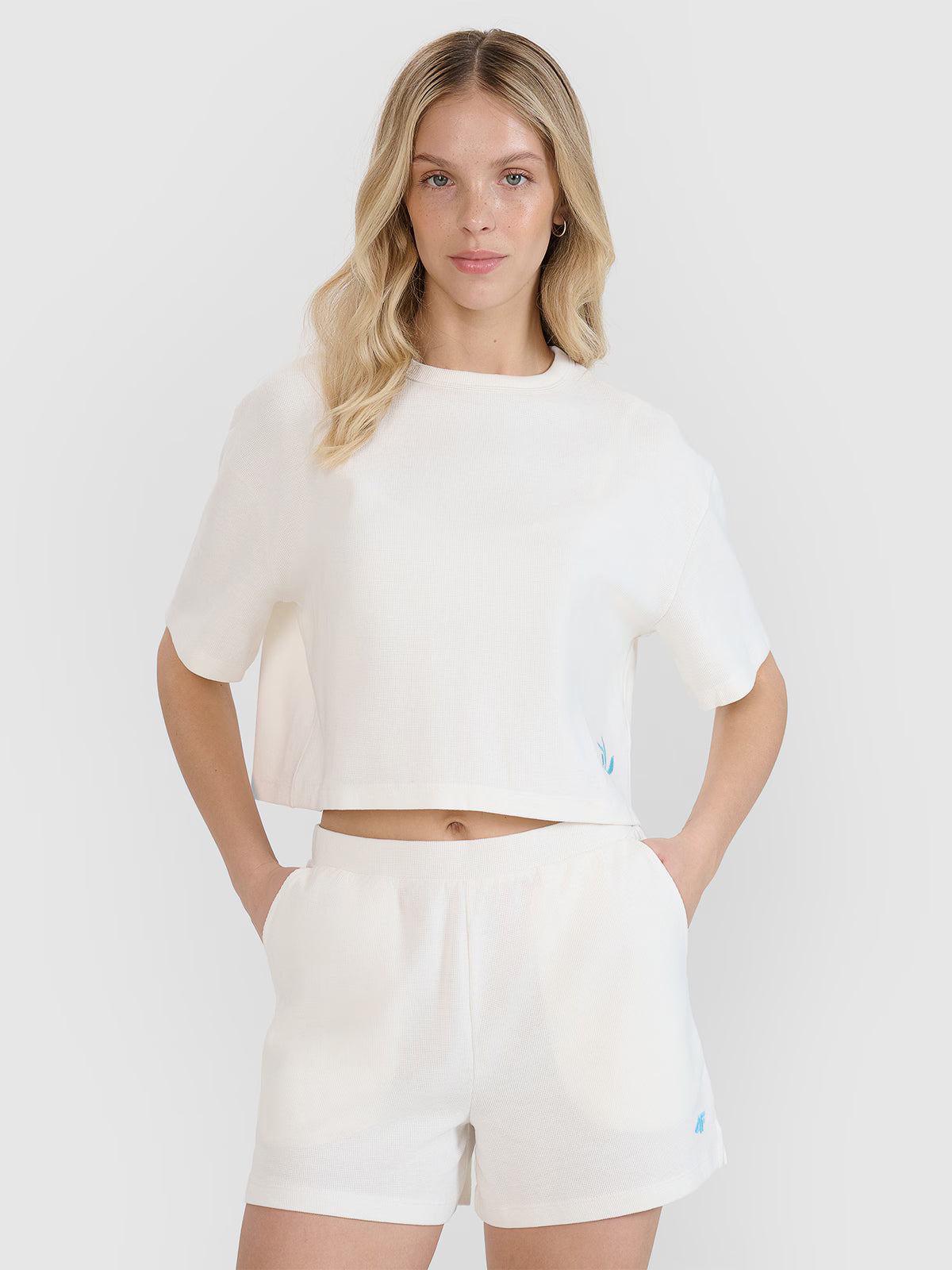 T-shirt crop top z waflowej dzianiny damski