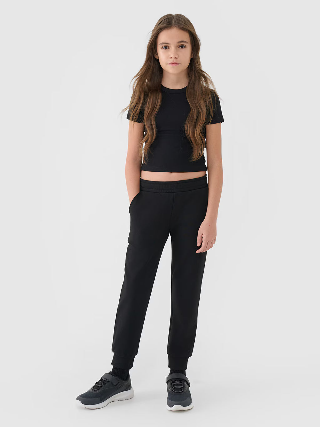 T-shirt slim crop top gładki dziewczęcy