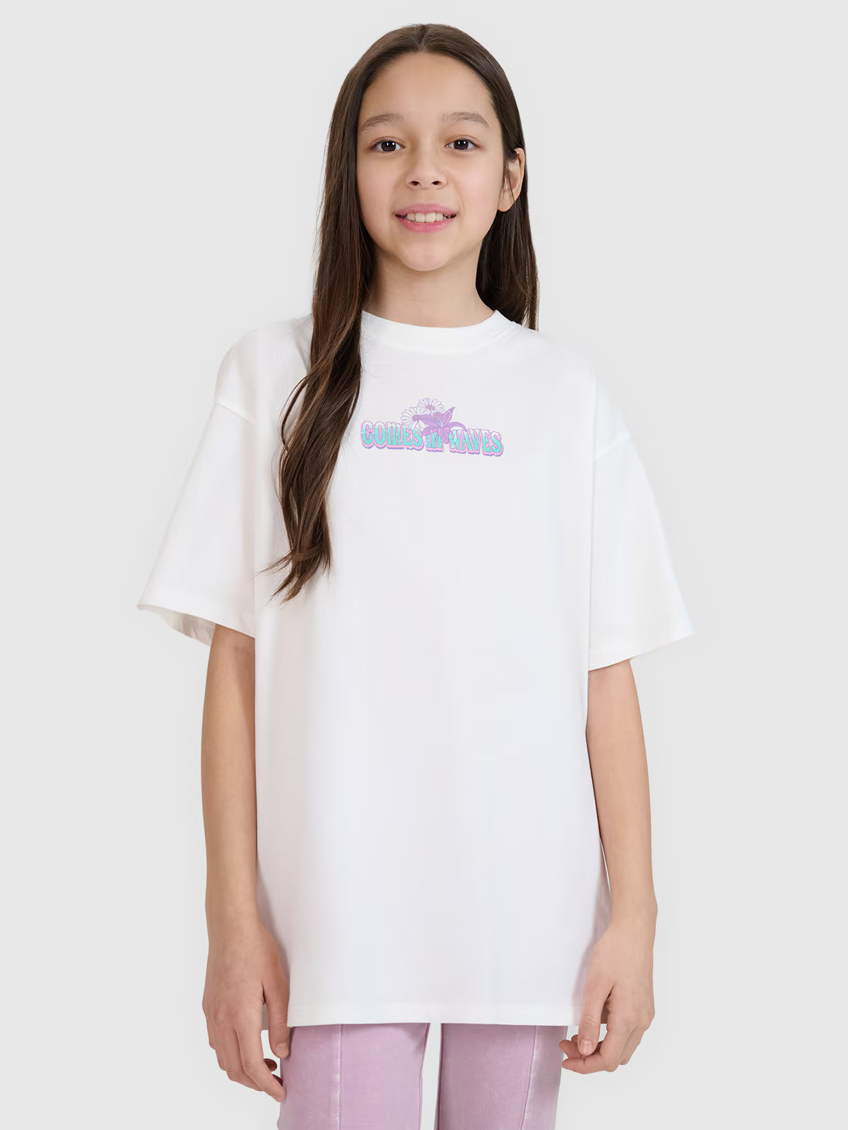 T-shirt oversize z nadrukiem dziewczęcy