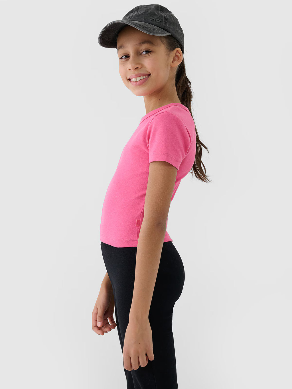 T-shirt slim crop top gładki dziewczęcy
