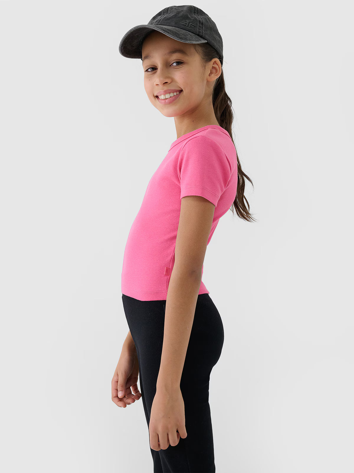 T-shirt slim crop top gładki dziewczęcy