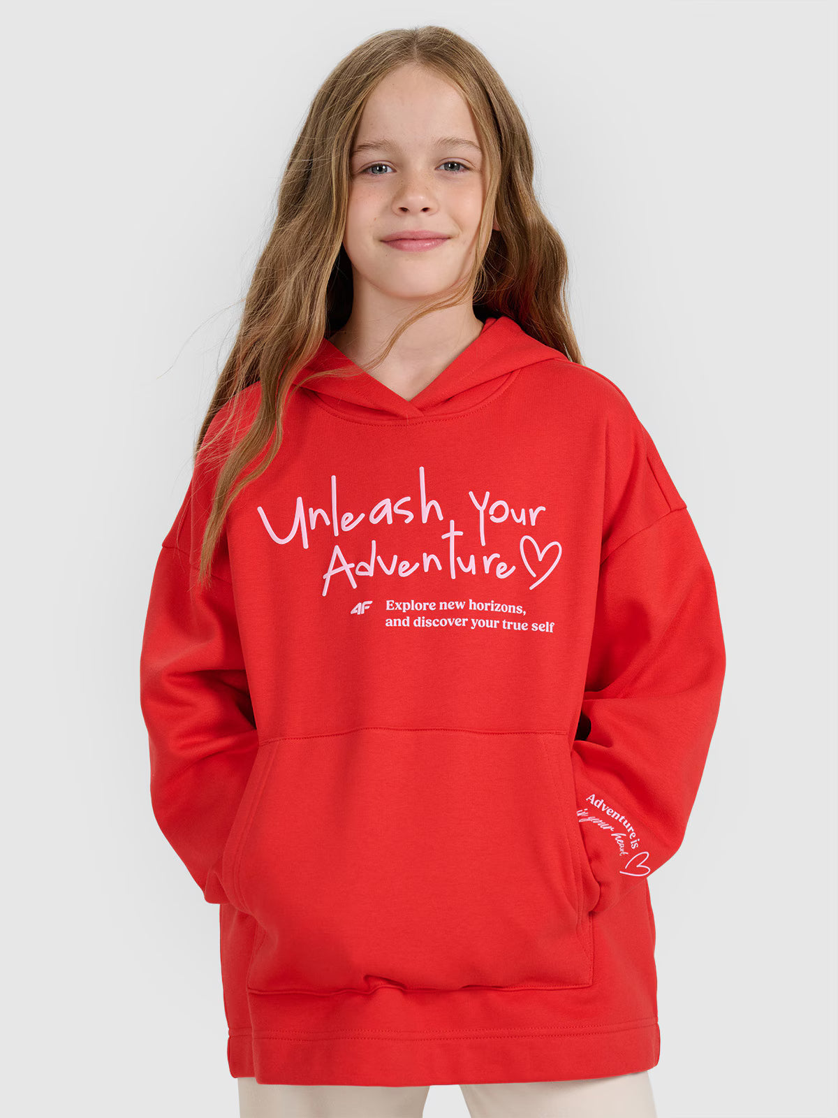 Bluza dresowa oversize nierozpinana z kapturem dziewczęca