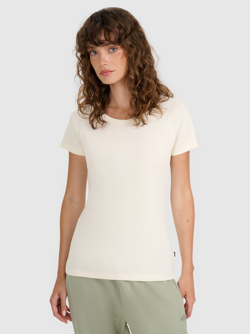 T-shirt regular z prążkowanej dzianiny damski
