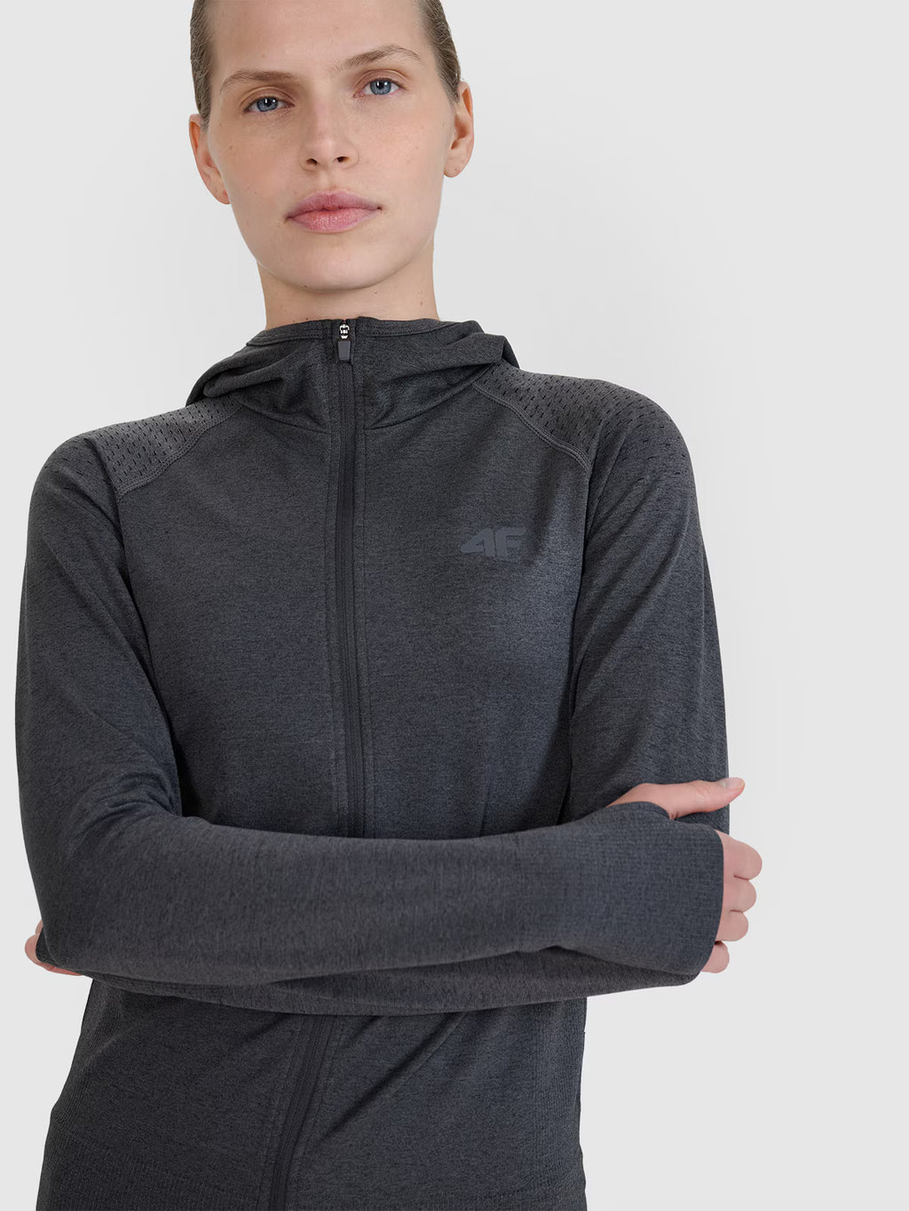 Bluza do biegania w terenie rozpinana z kapturem damska