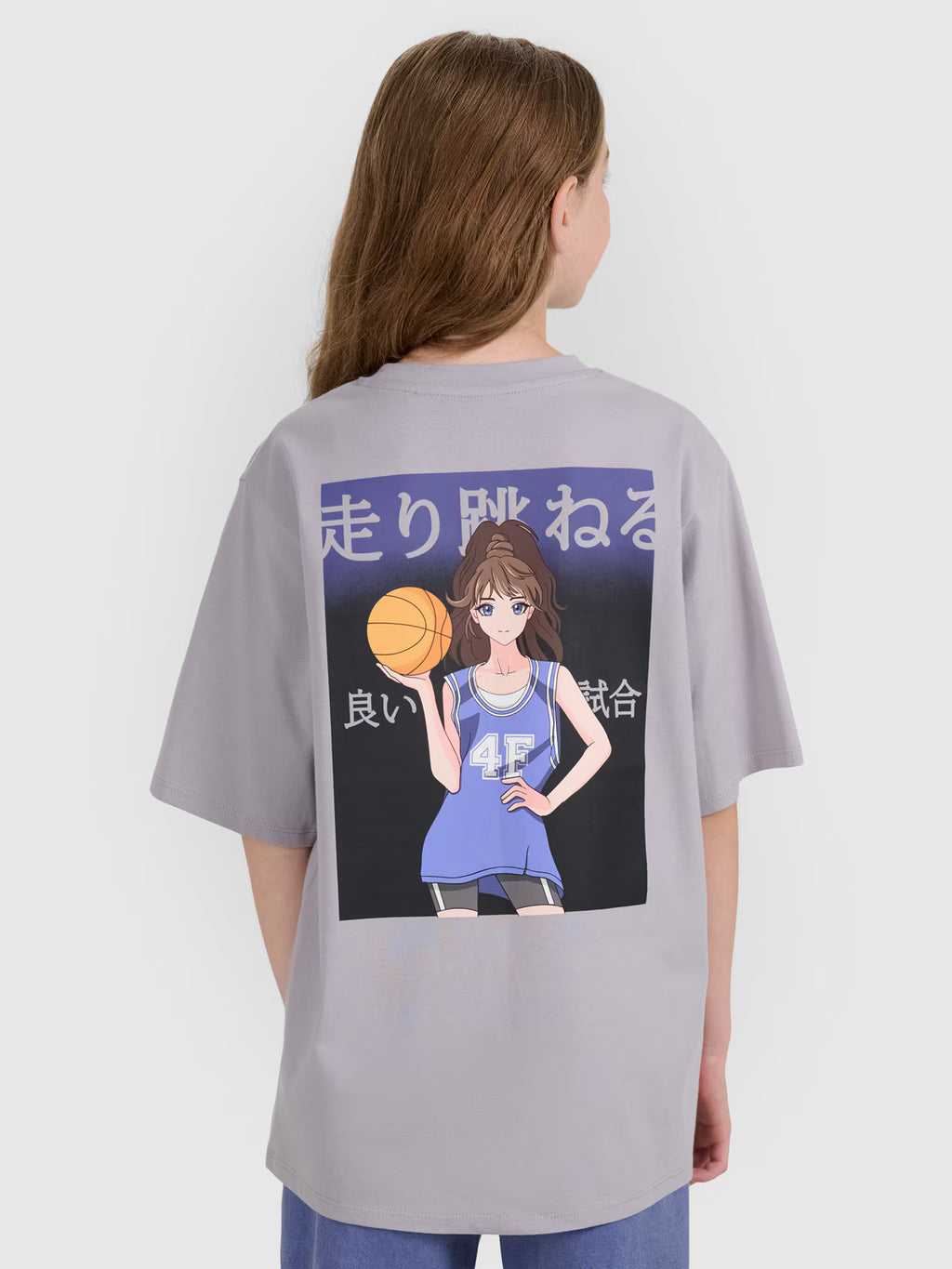 T-shirt oversize z nadrukiem dziewczęcy