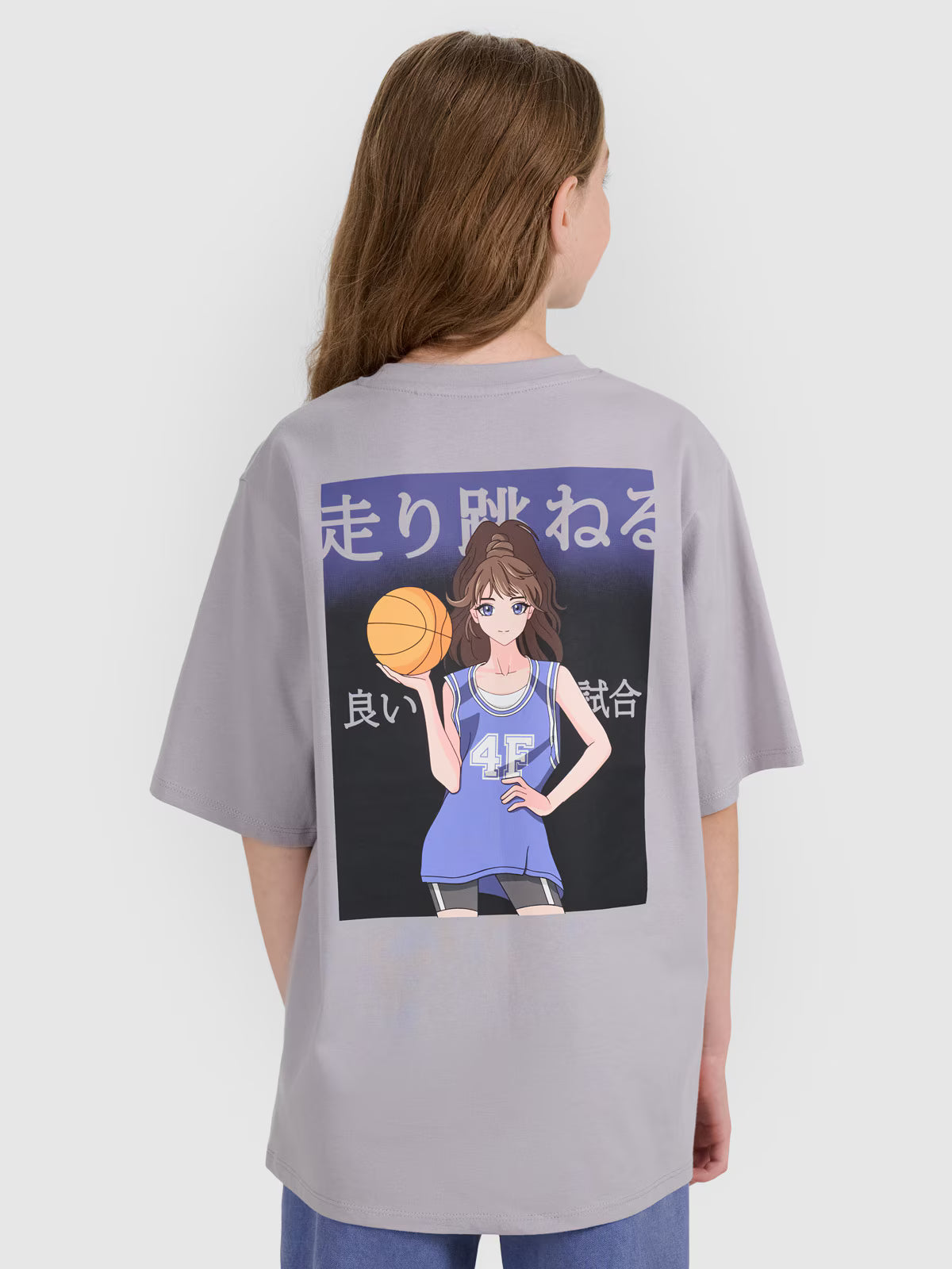 T-shirt oversize z nadrukiem dziewczęcy