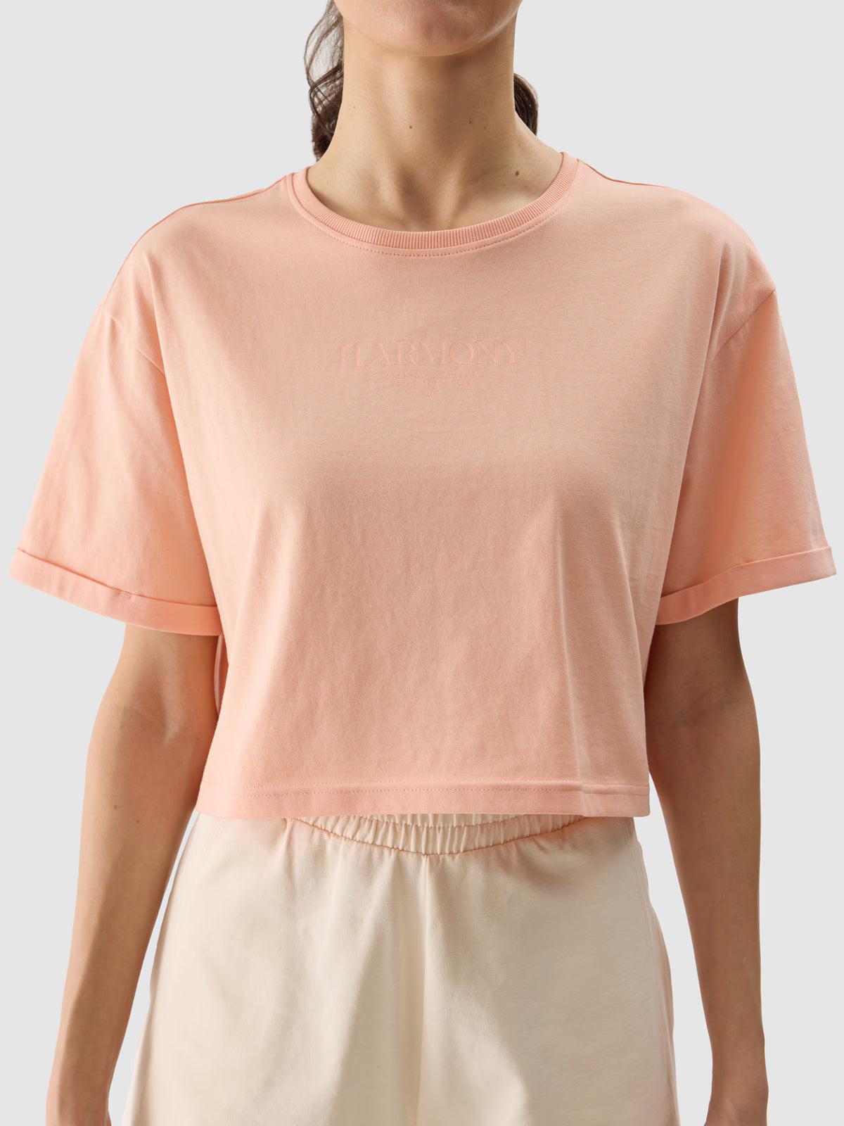 T-shirt crop top z nadrukiem damski