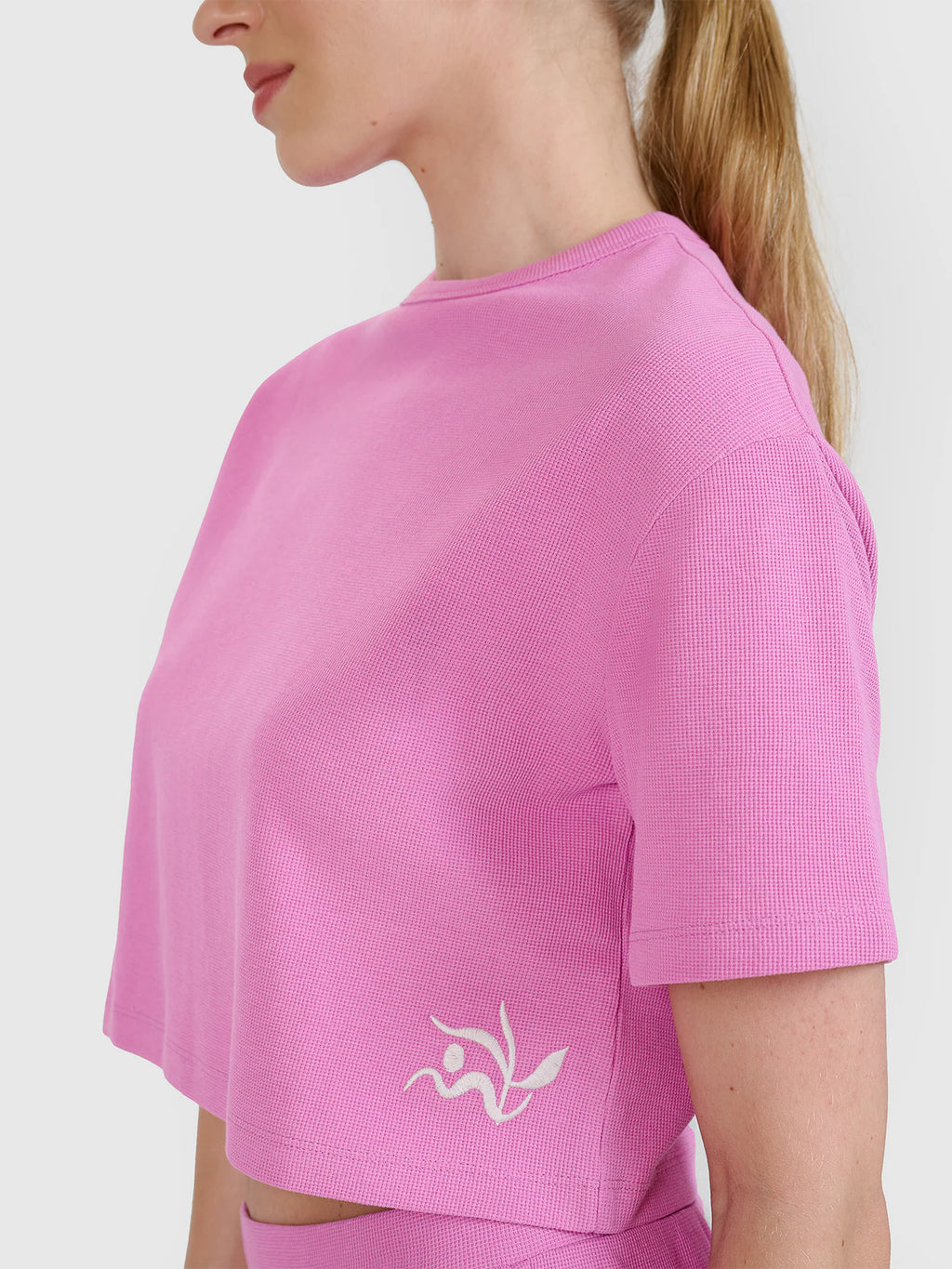 T-shirt crop top z waflowej dzianiny damski