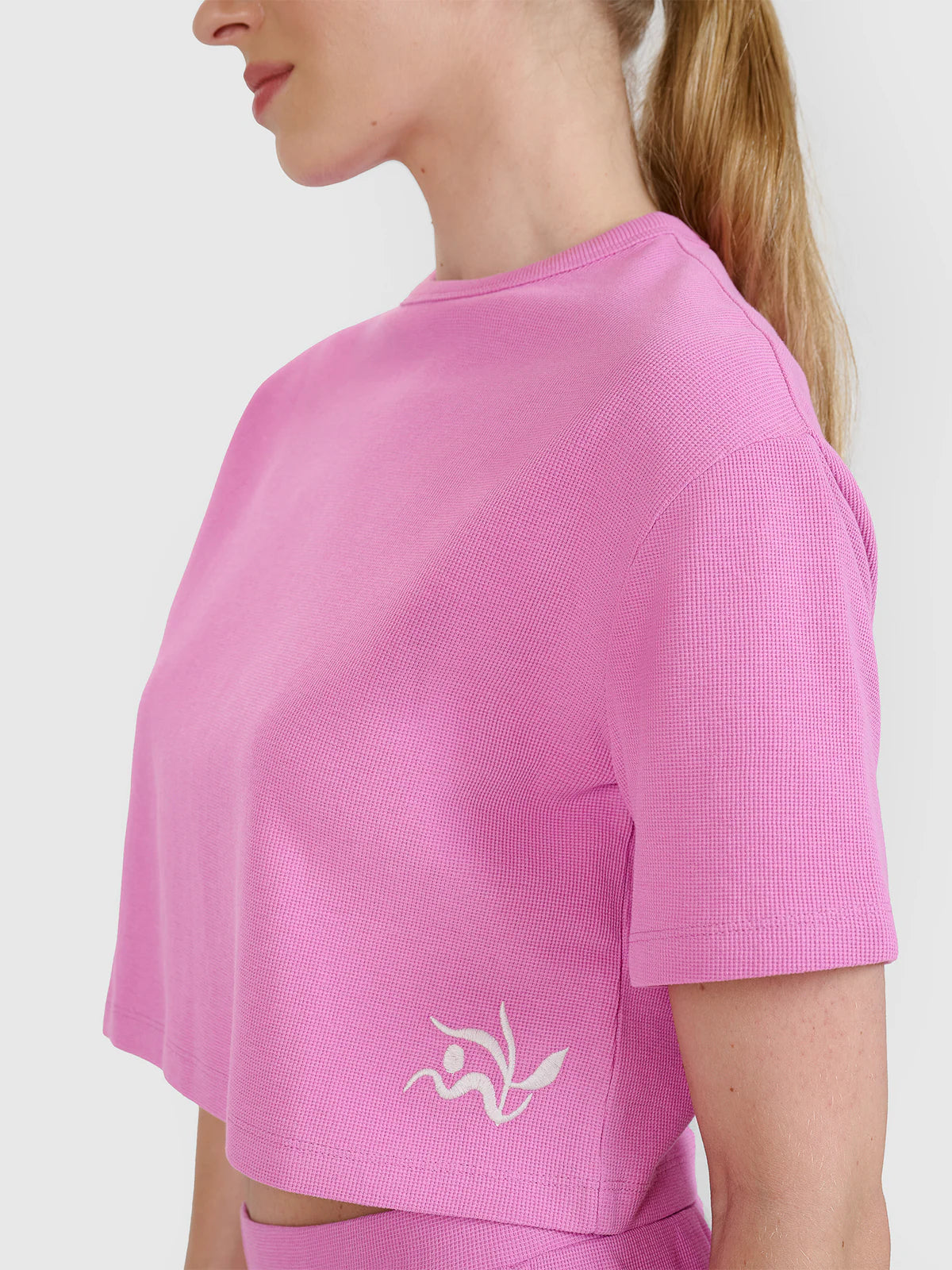 T-shirt crop top z waflowej dzianiny damski