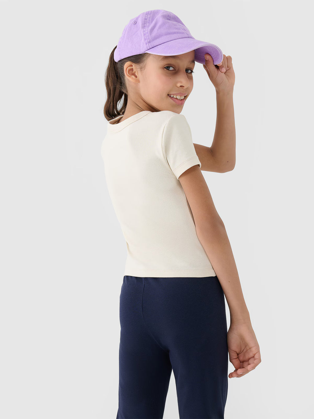 T-shirt slim crop top gładki dziewczęcy
