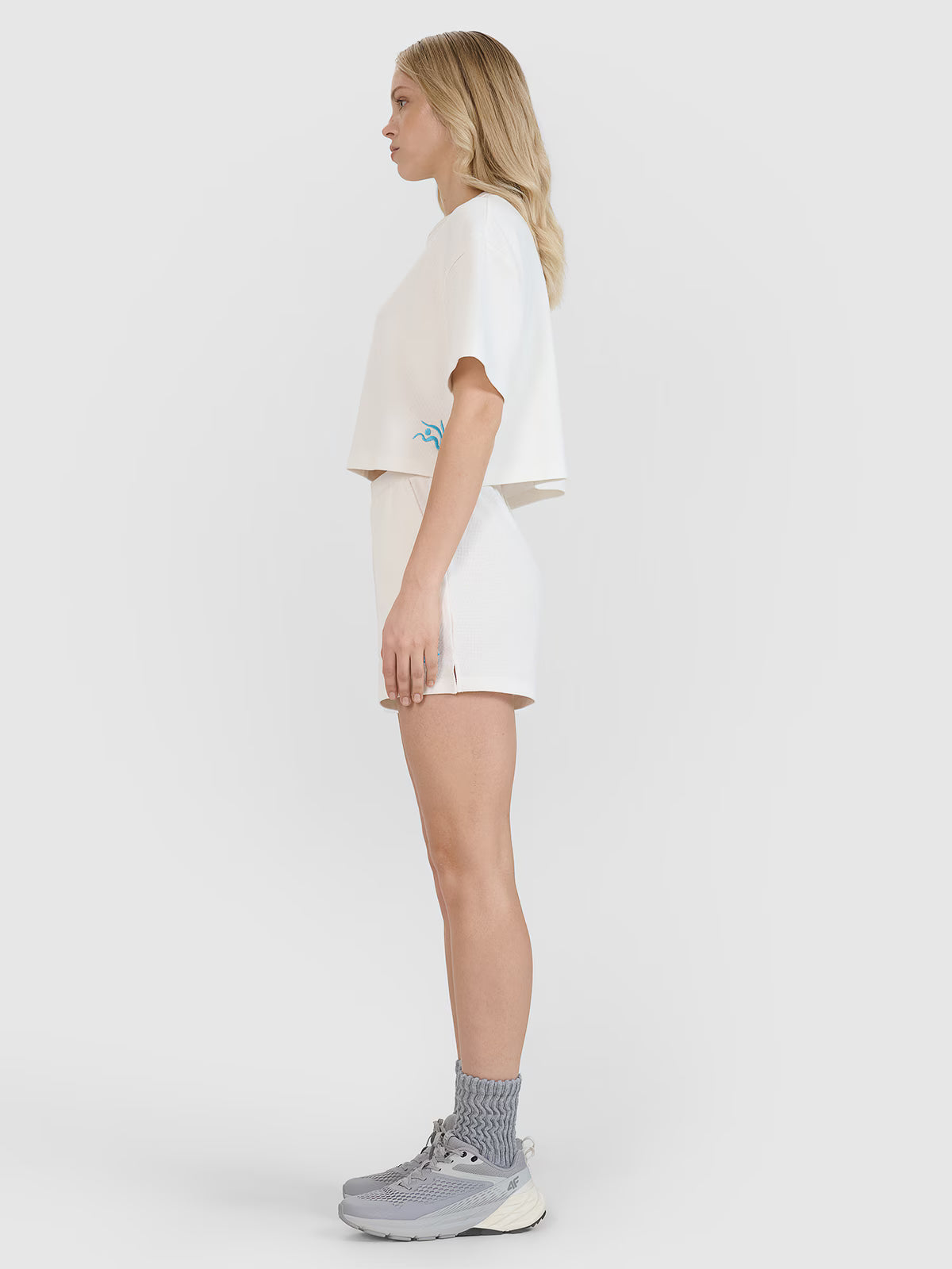 T-shirt crop top z waflowej dzianiny damski