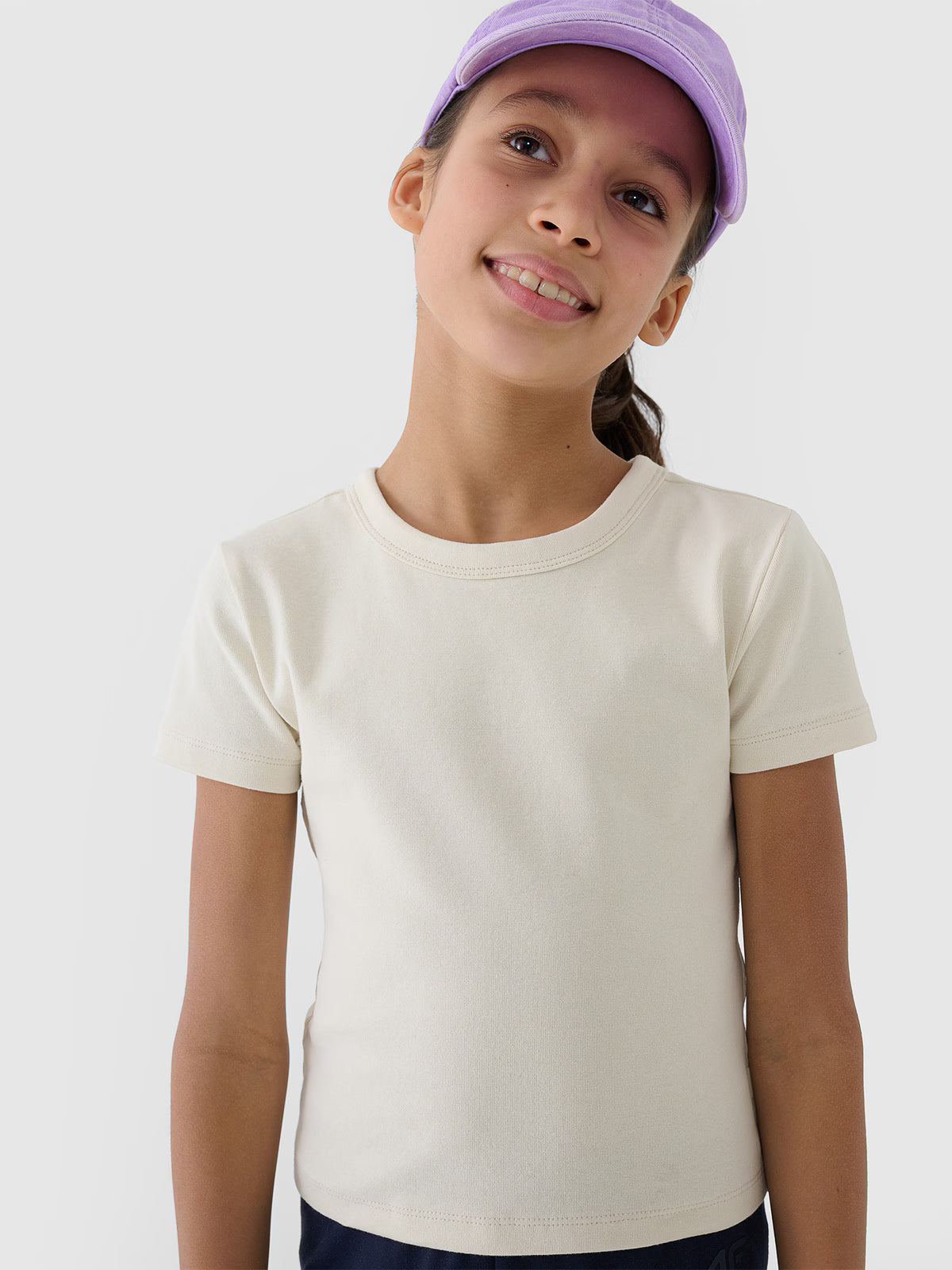 T-shirt slim crop top gładki dziewczęcy