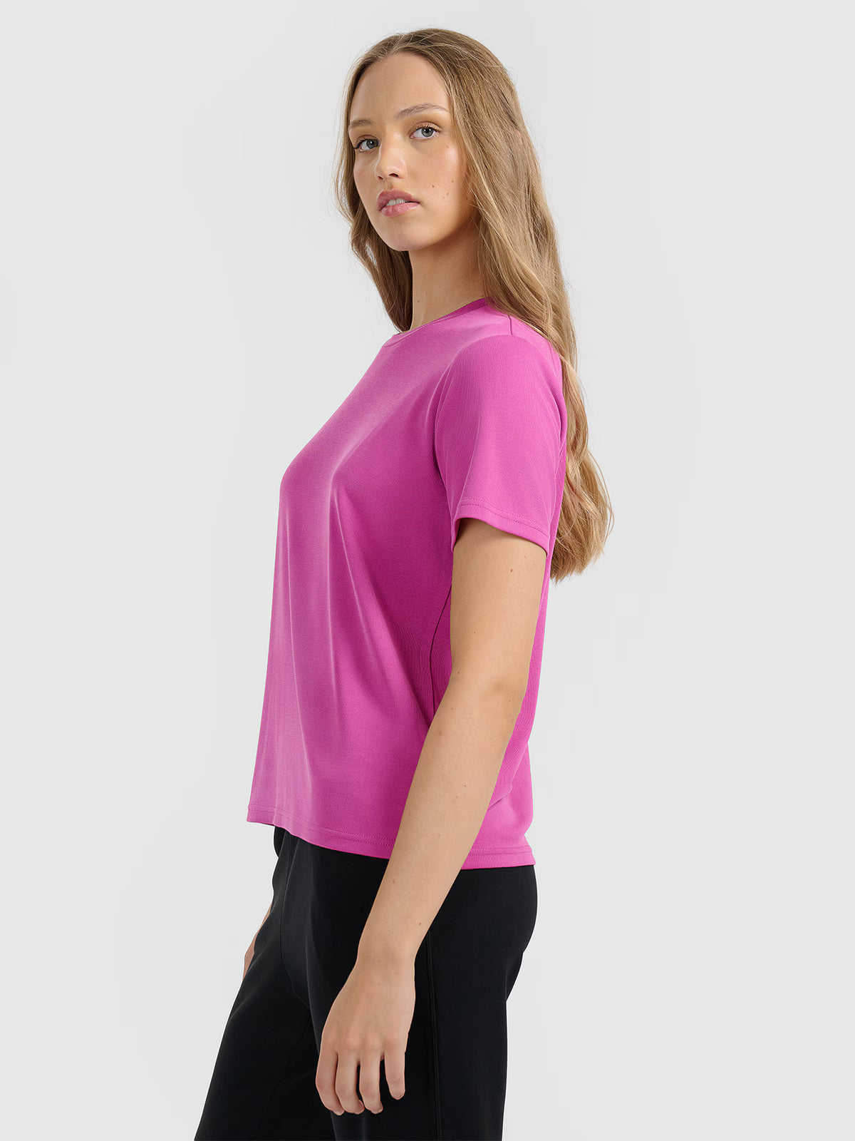 T-shirt z prążkowanej dzianiny z modalem damski