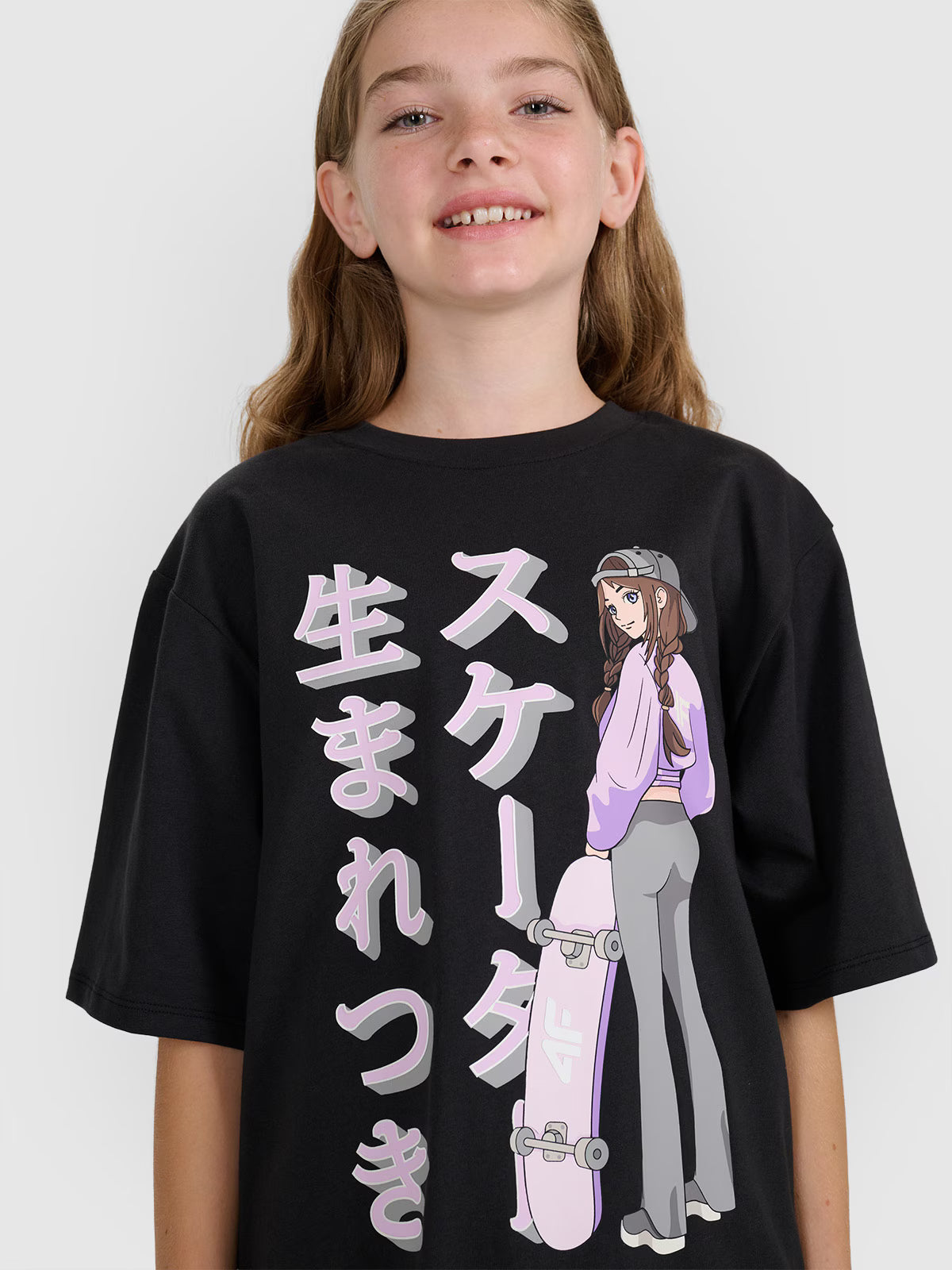 T-shirt oversize z nadrukiem dziewczęcy